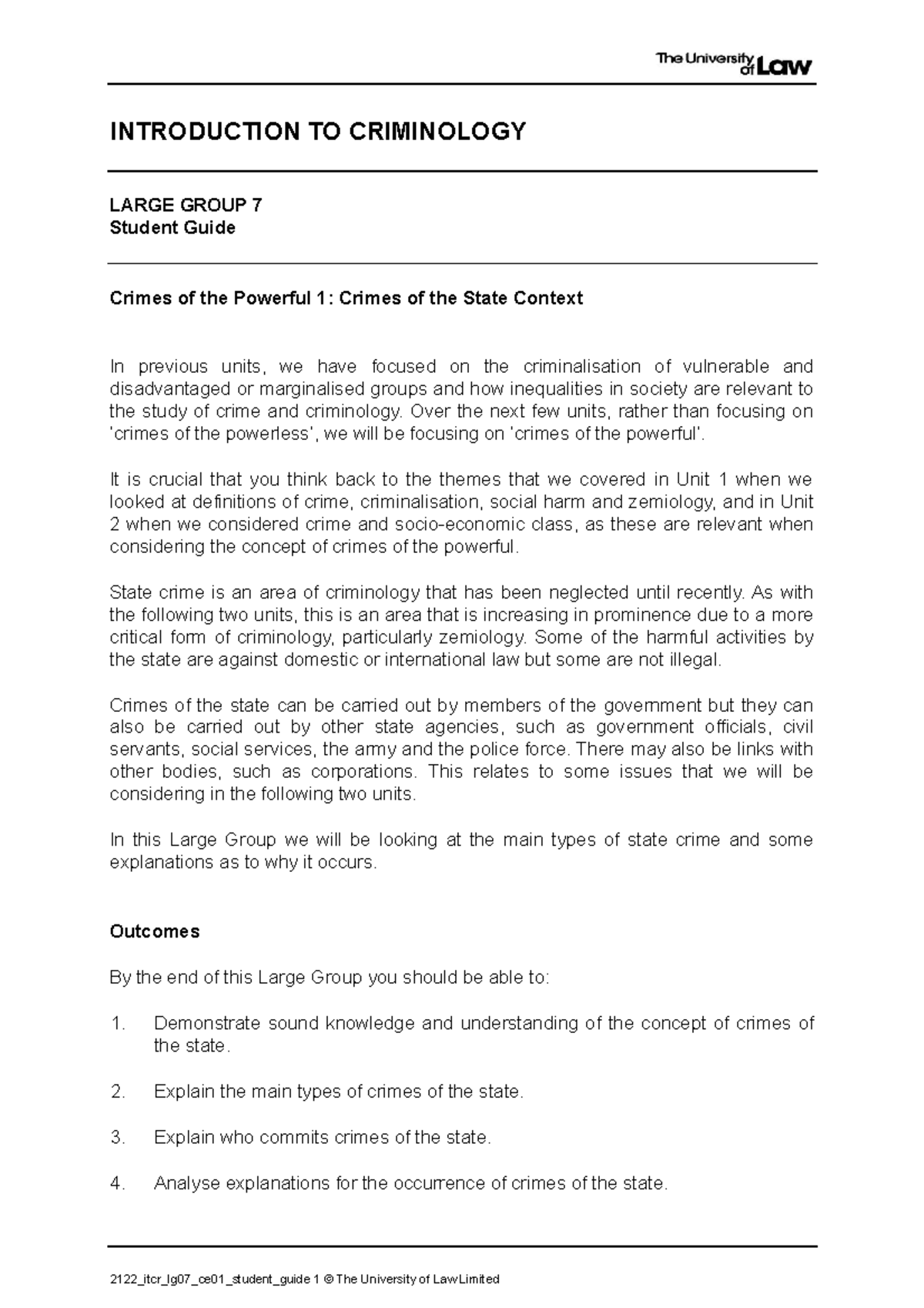 2122 itcr lg07 ce01 student guide - INTRODUCTION TO CRIMINOLOGY LARGE ...