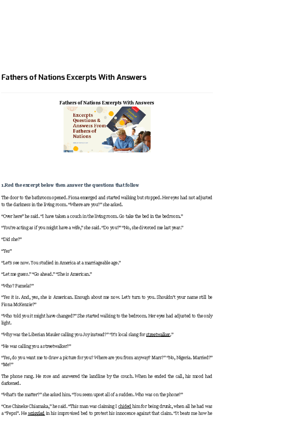 Fathers Of Nations Excerpts With Answers - Fiona Emerged And Started ...