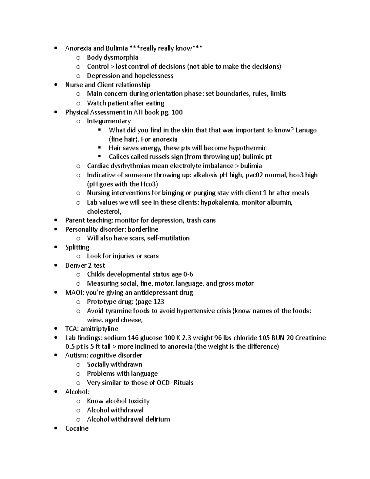 Tutoring week 6 - Lecture notes 6 - Anorexia and Bulimia really really ...