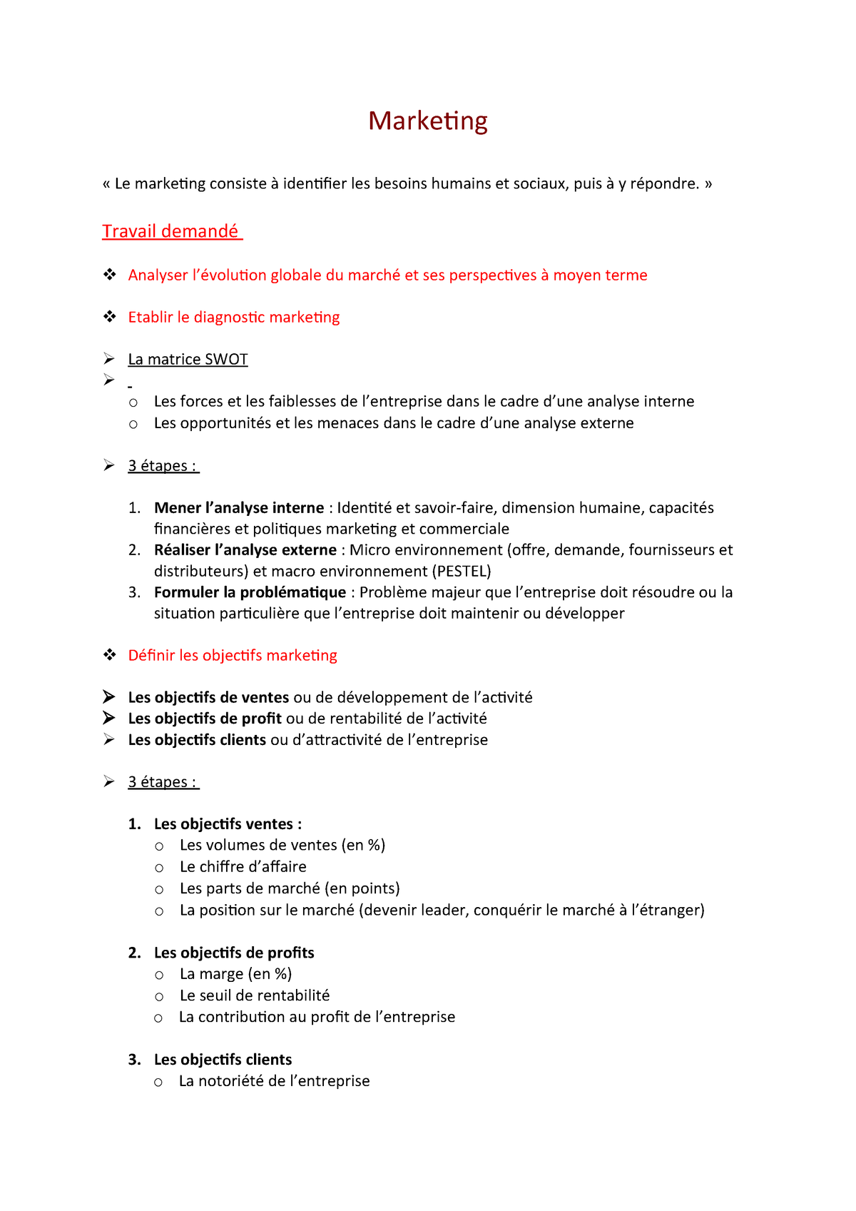 Fiche Marketing Resume Marketing Kedge Studocu