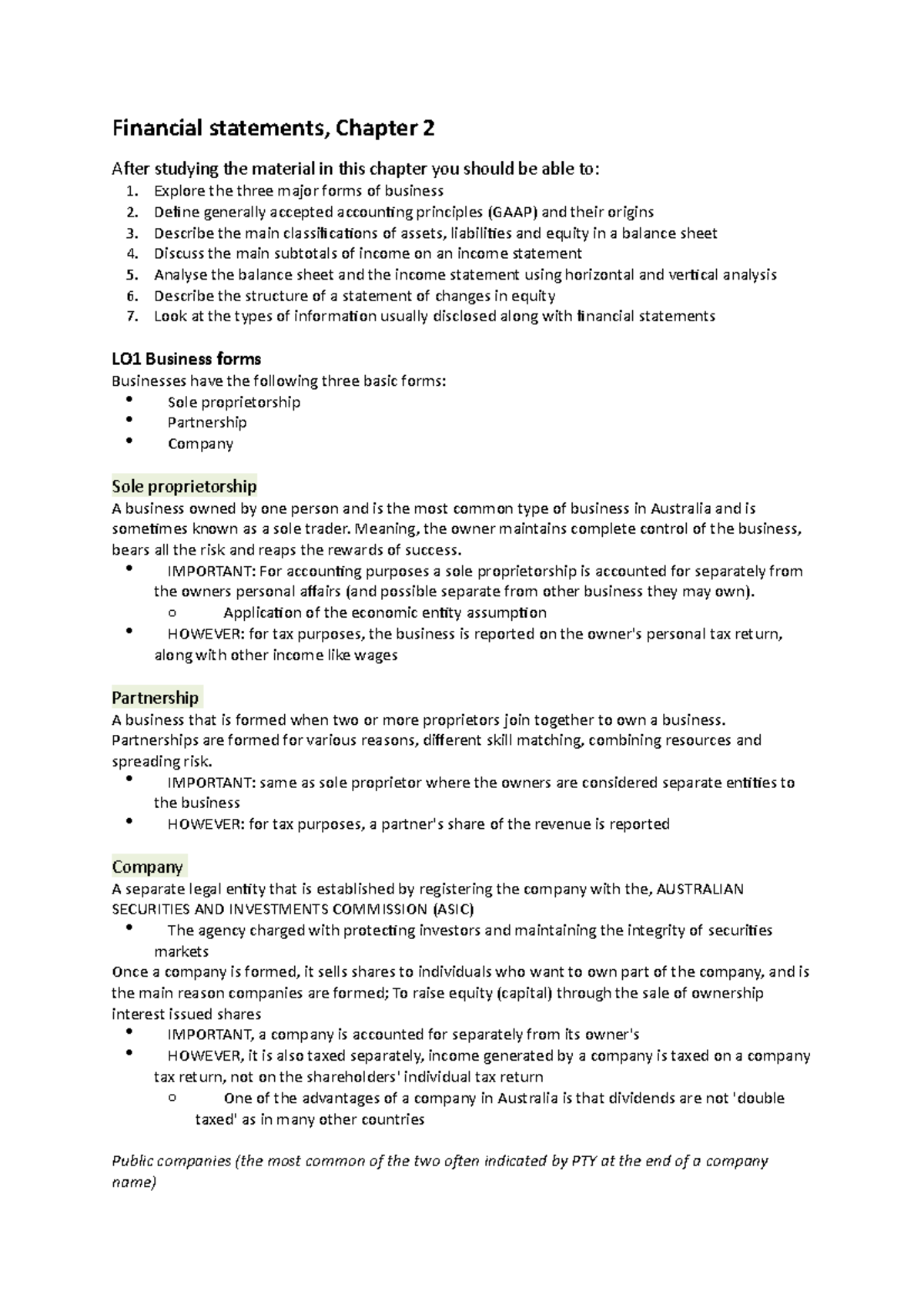 Financial statements, Chapter 2 - Meaning, the owner maintains complete ...