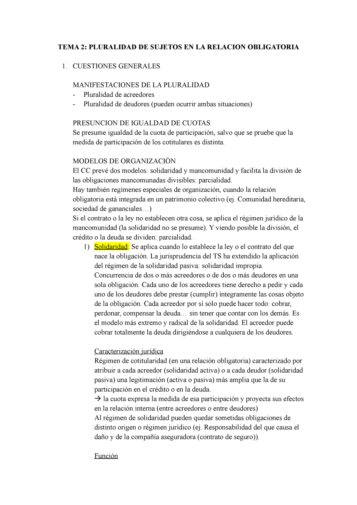 Tema 2 Ob Y Contratos Apuntes Tema 2 Pluralidad De Sujetos En La Relacion Obligatoria 1 5203