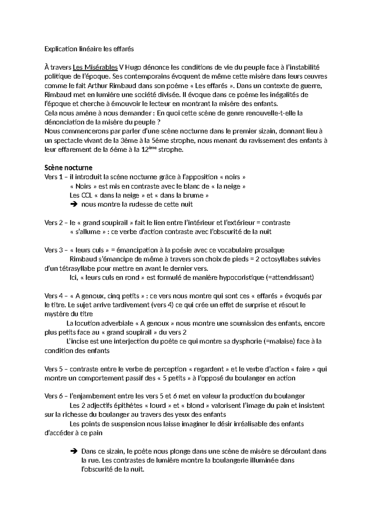 explication linéaire - Explication linéaire les effarés À travers Les ...