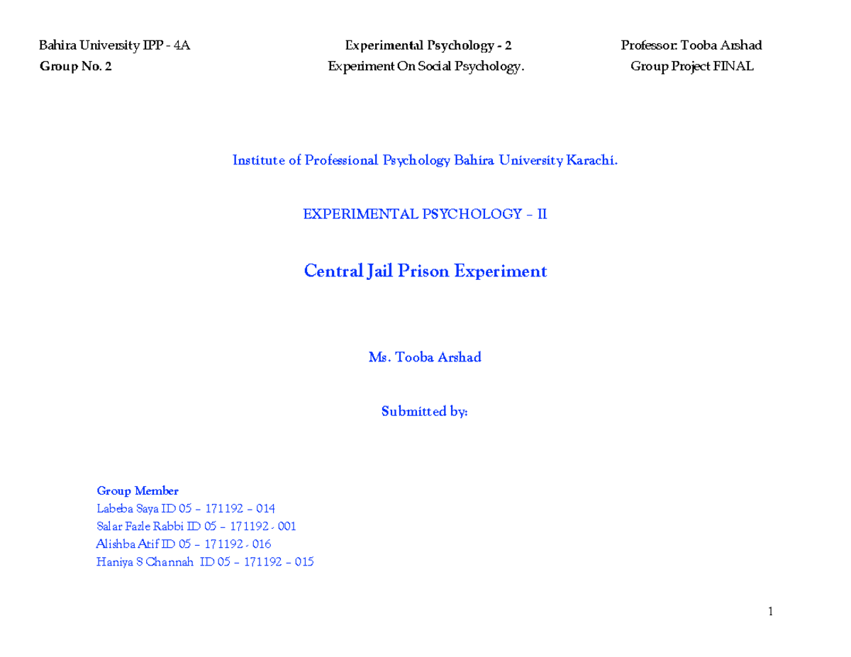 Final EXP PSY Assignment-Standford EXP - Group No. 2 Experiment On ...