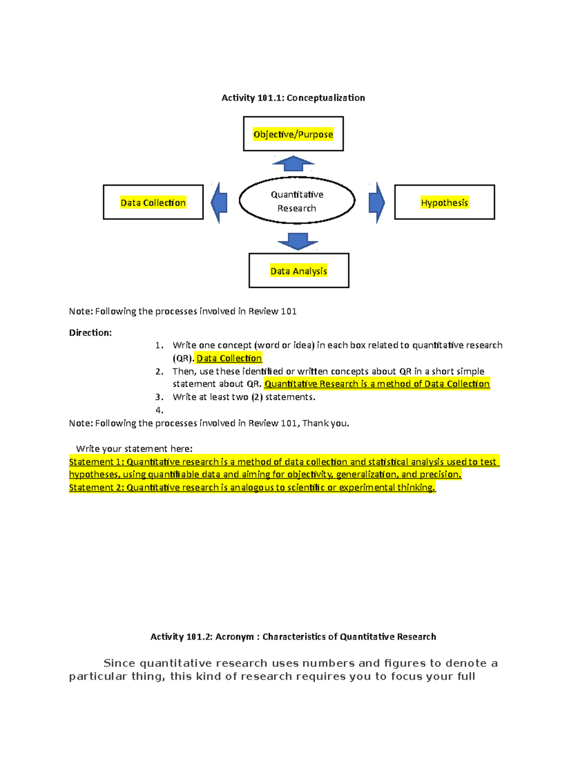 Conceptualization - Activity 101: Conceptualization Note: Following the ...