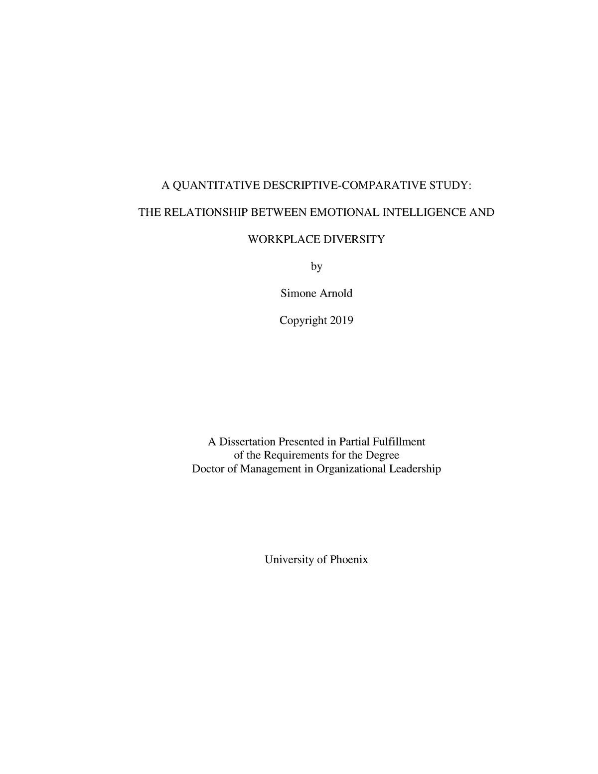 Simone dienna arnold dissertation - A QUANTITATIVE DESCRIPTIVE ...