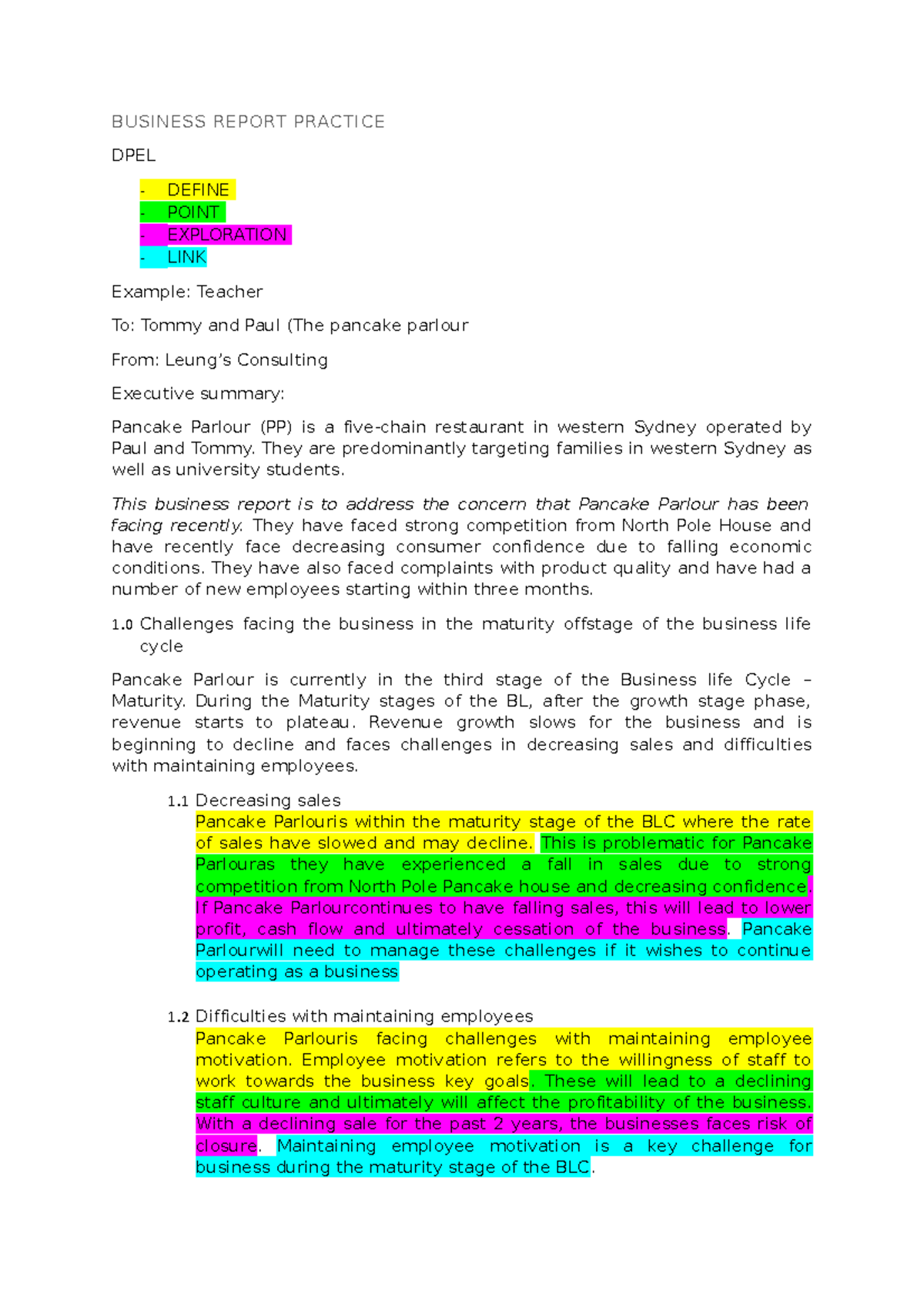 Business Studies - Business report practice - Studocu