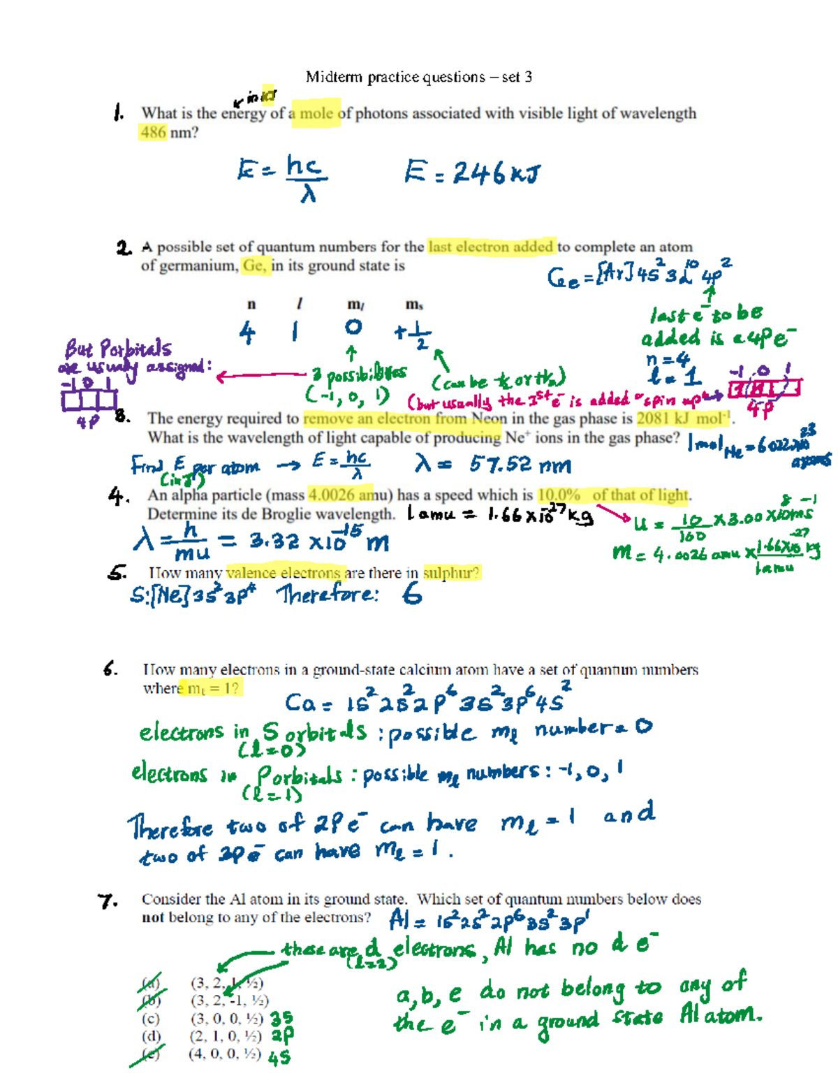 Midterm practice questions set 3 Answer key - Midterm practice ...