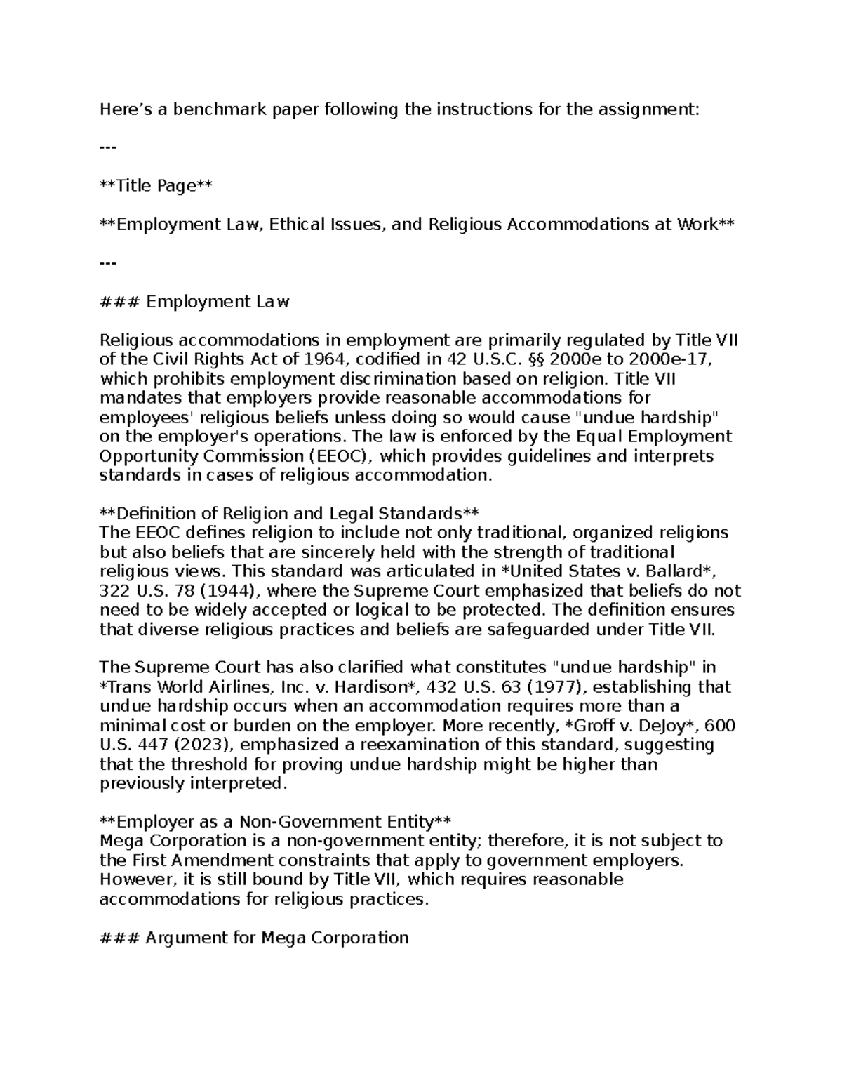 Practice essay - none - Here’s a benchmark paper following the ...