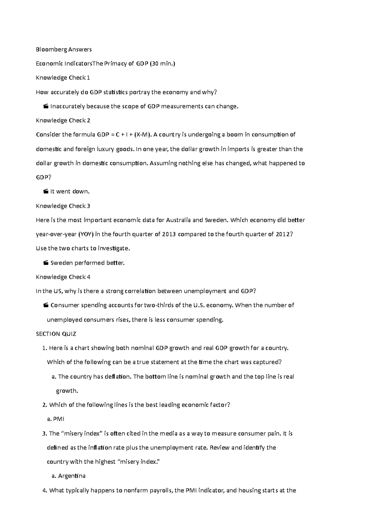 Risposte Bloombdsfsf Bloomberg Answers Economic IndicatorsThe Primacy