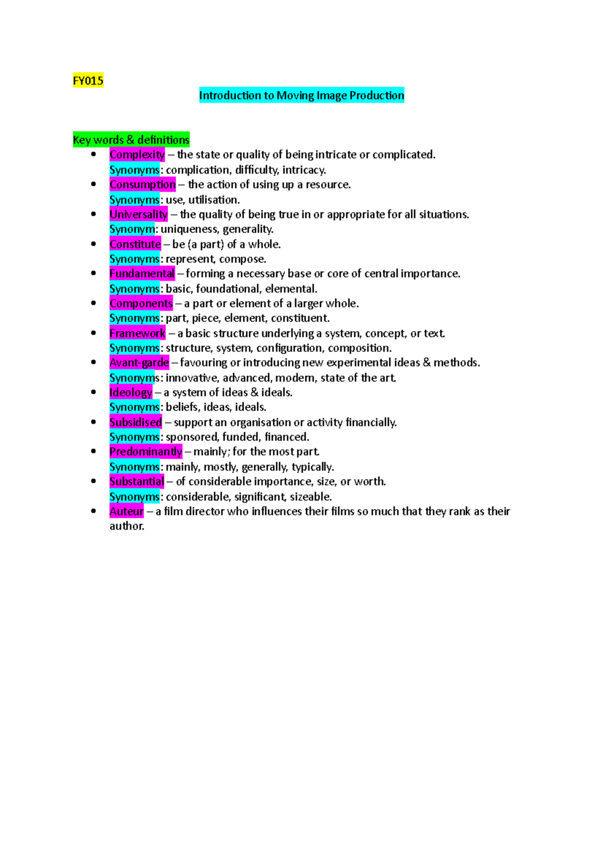 fy015-key-words-definitions-fy-introduc-on-to-moving-image-produc-on-key-words-studocu