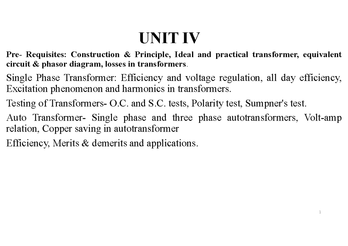 Unit 4 notes - UNIT IV Pre- Requisites: Construction & Principle, Ideal ...