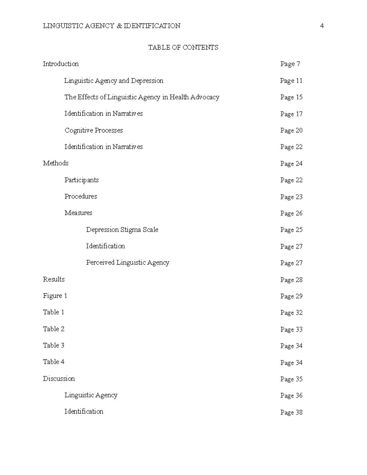 Linguistic Agency and Identification in Health Narratives TABLE OF