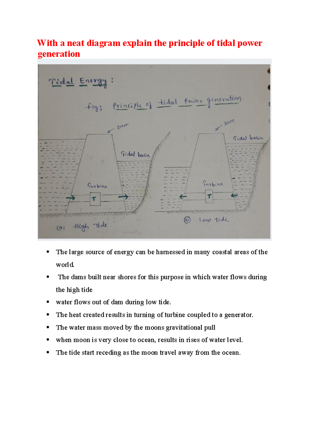 1A3 - important - With a neat diagram explain the principle of tidal ...