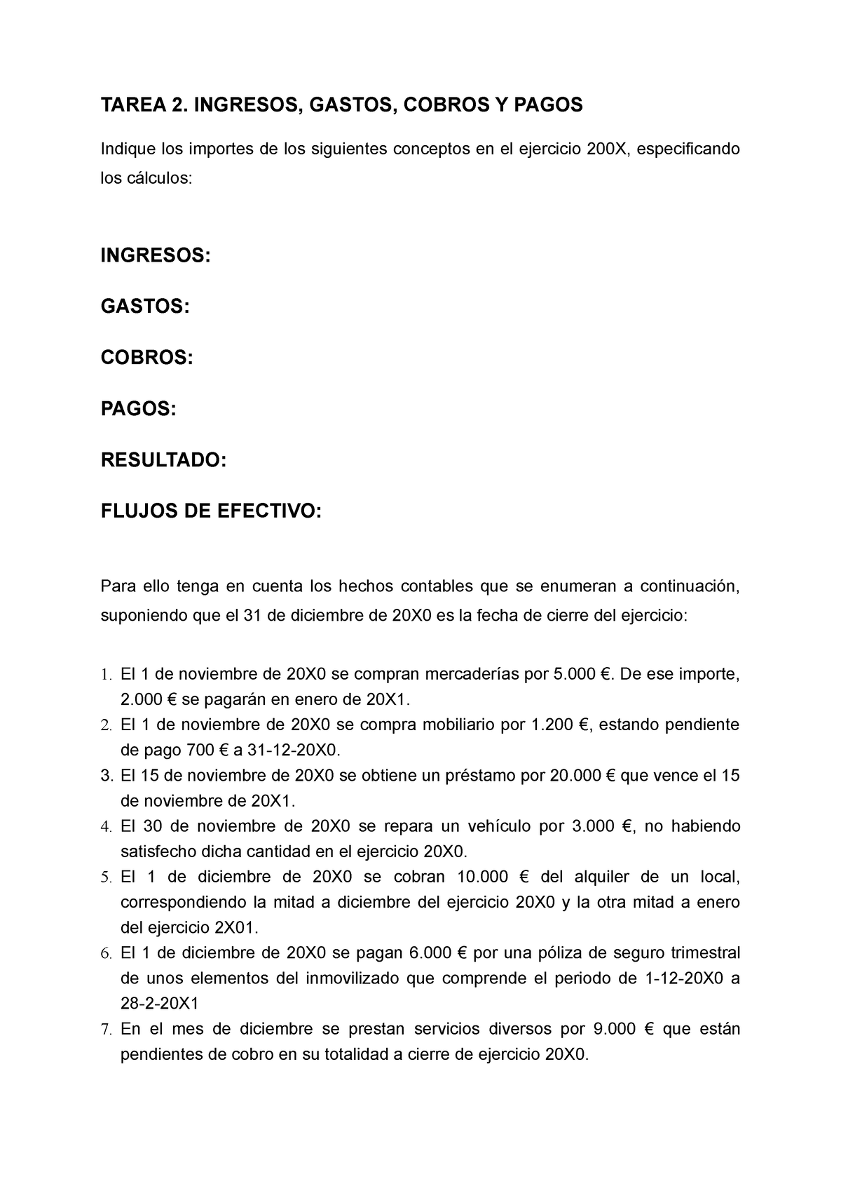 Tarea Ingresos Gastos Cobros Y Pagos Enunciado Tarea Ingresos