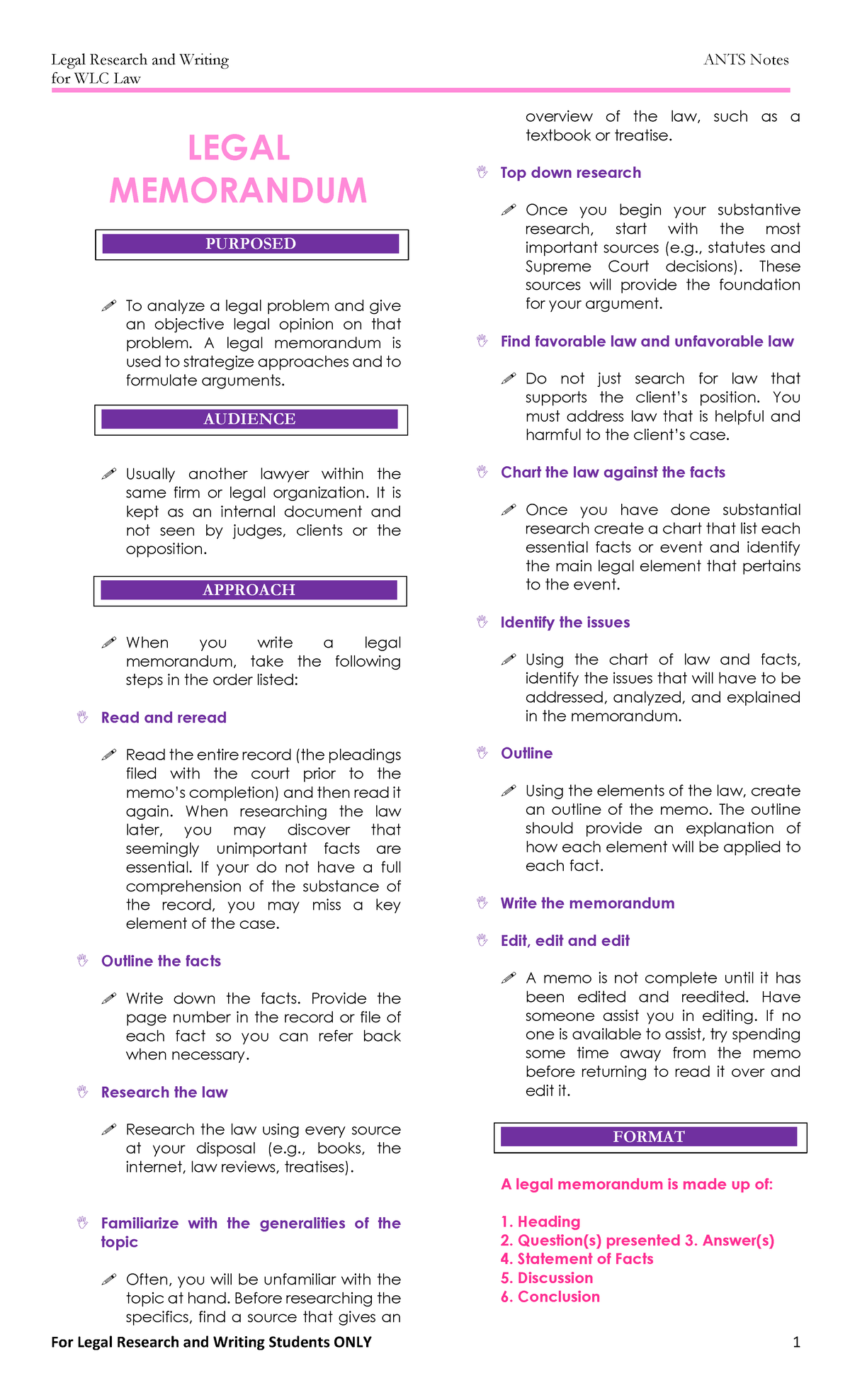 memorandum 343 aau - for WLC Law LEGAL MEMORANDUM ! To analyze a legal ...