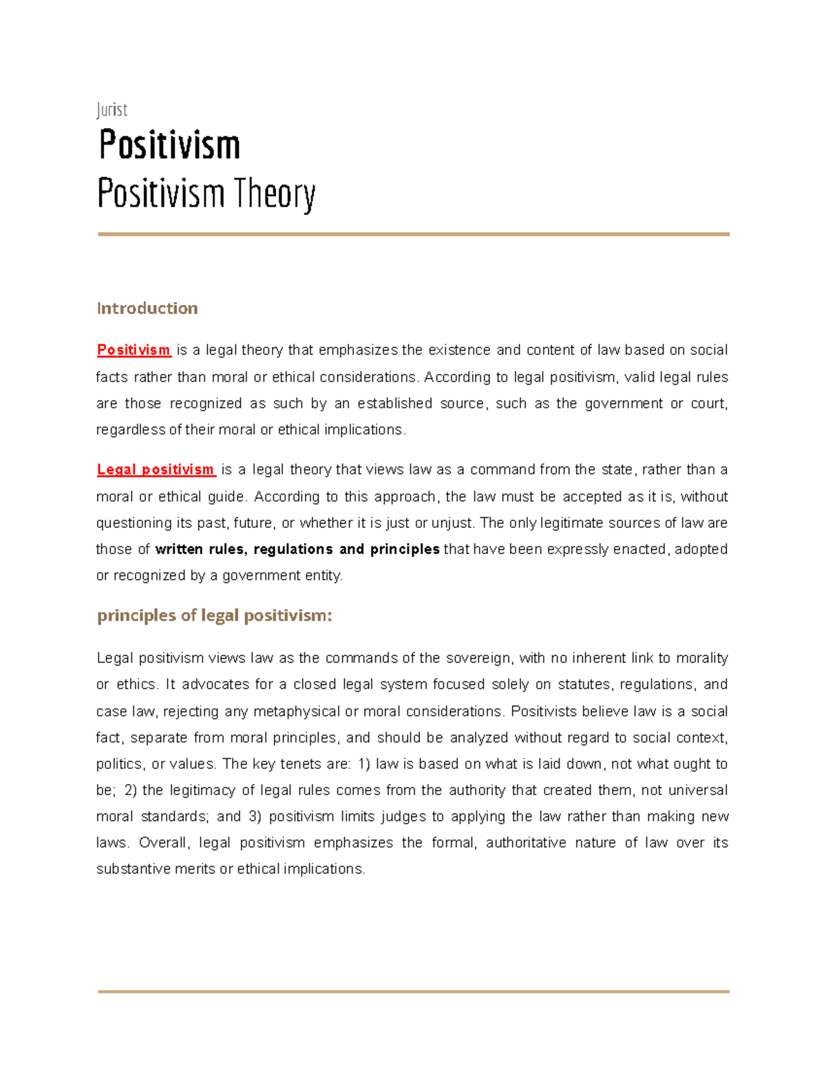 Positivism Law - Summary Jurisprudence - Jurist Positivism Positivism ...