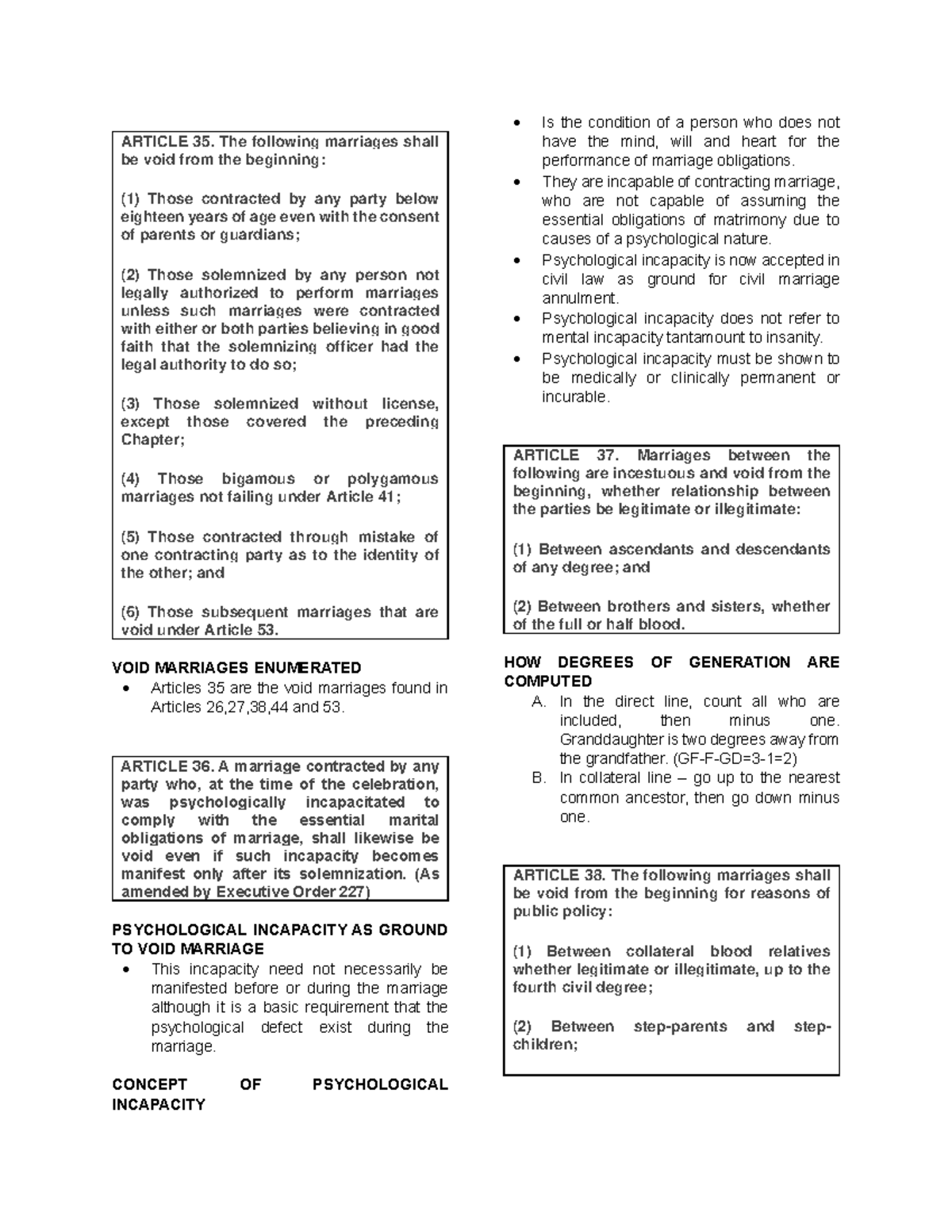 Article 35 - 48 - ARTICLE 35. The following marriages shall be void ...