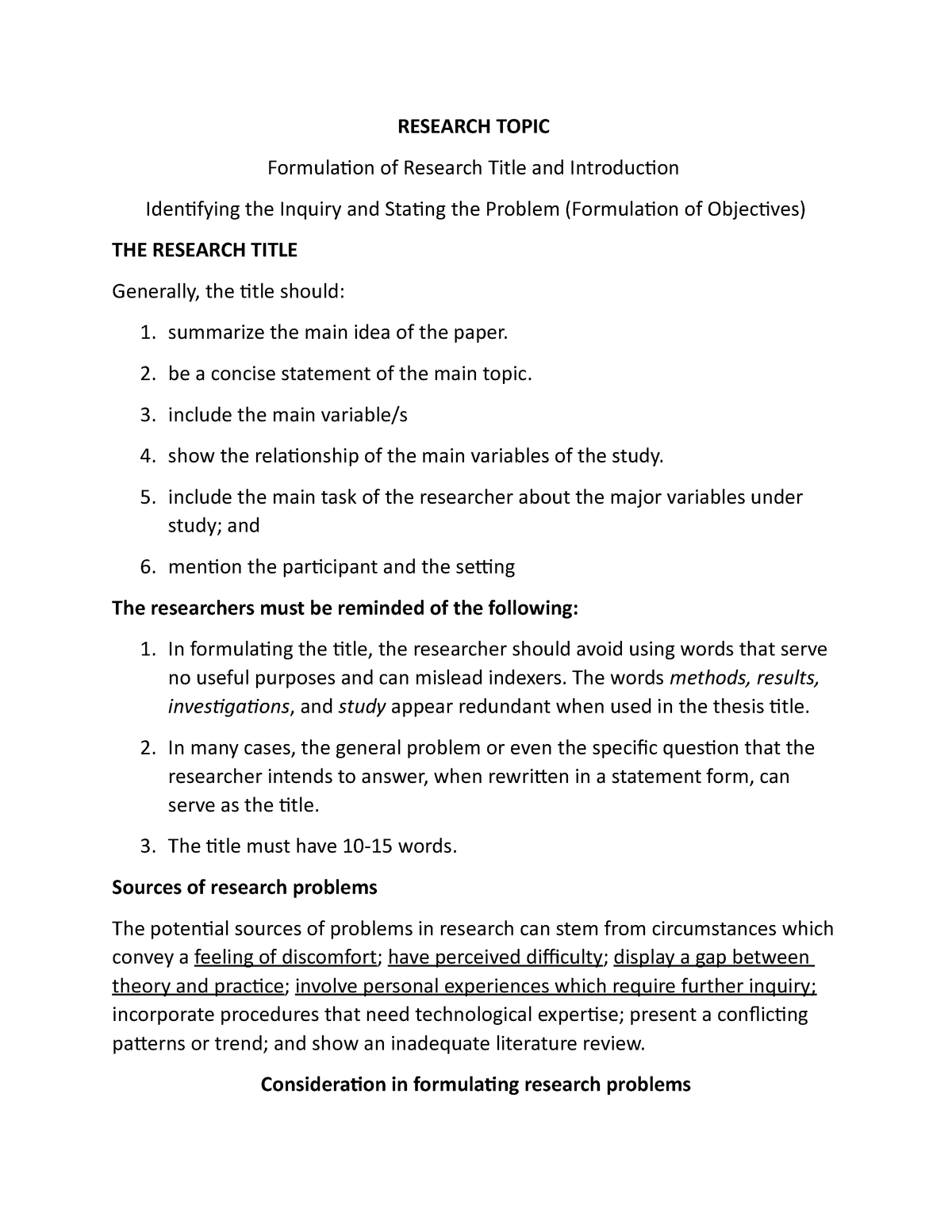 lesson plan in writing a research title