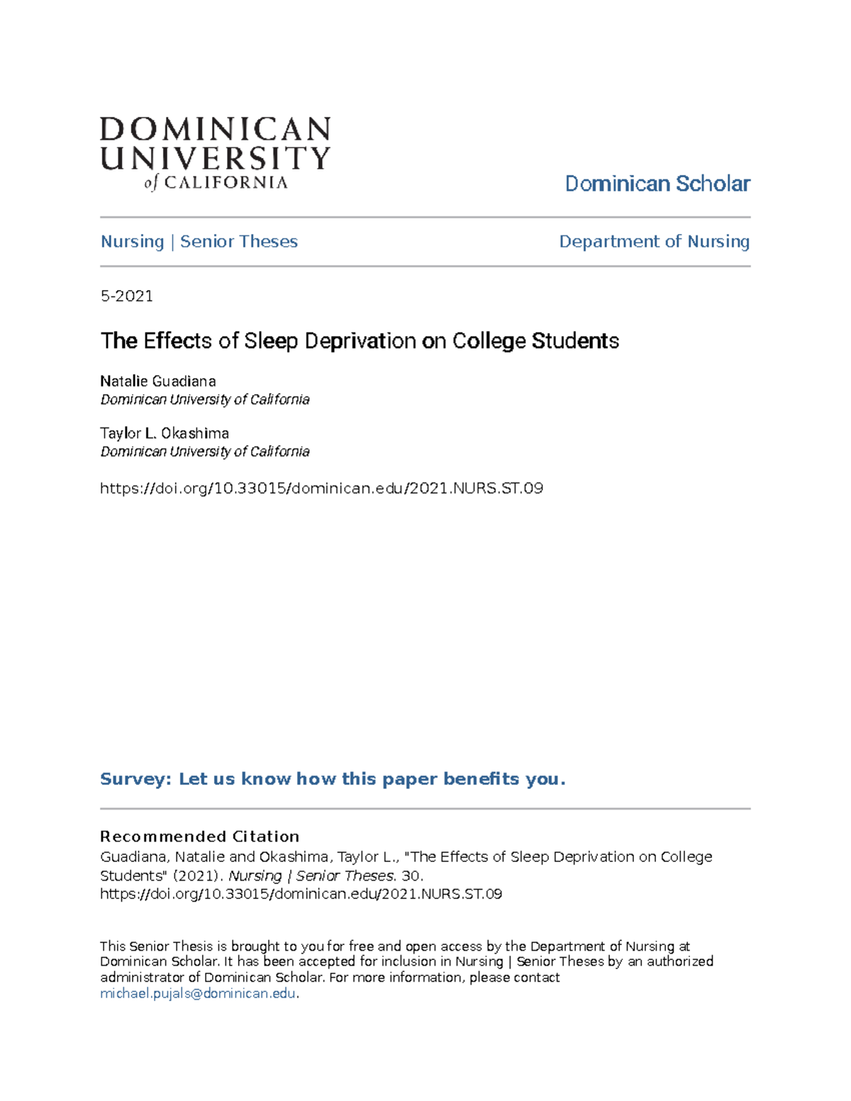 The Effects of Sleep Deprivation on College Students - Dominican ...