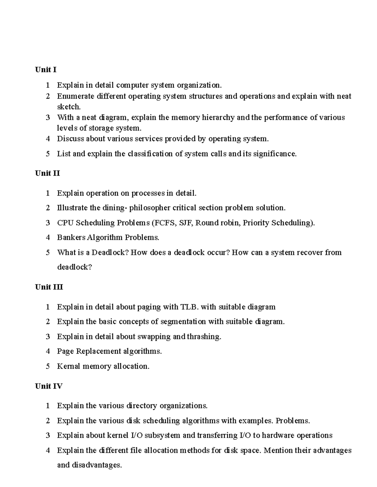 Questions to study - ................... - Unit I 1 Explain in detail ...