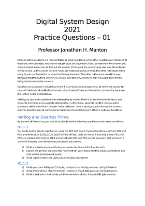 Practice Questions 05 - Digital System Design 2021 Practice Questions ...