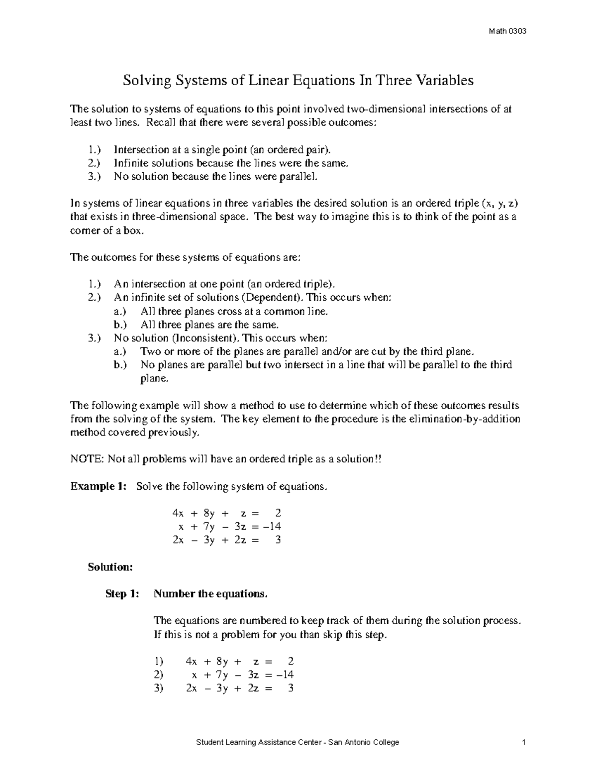 Solving system of linear equation in three variables - Solving Systems ...