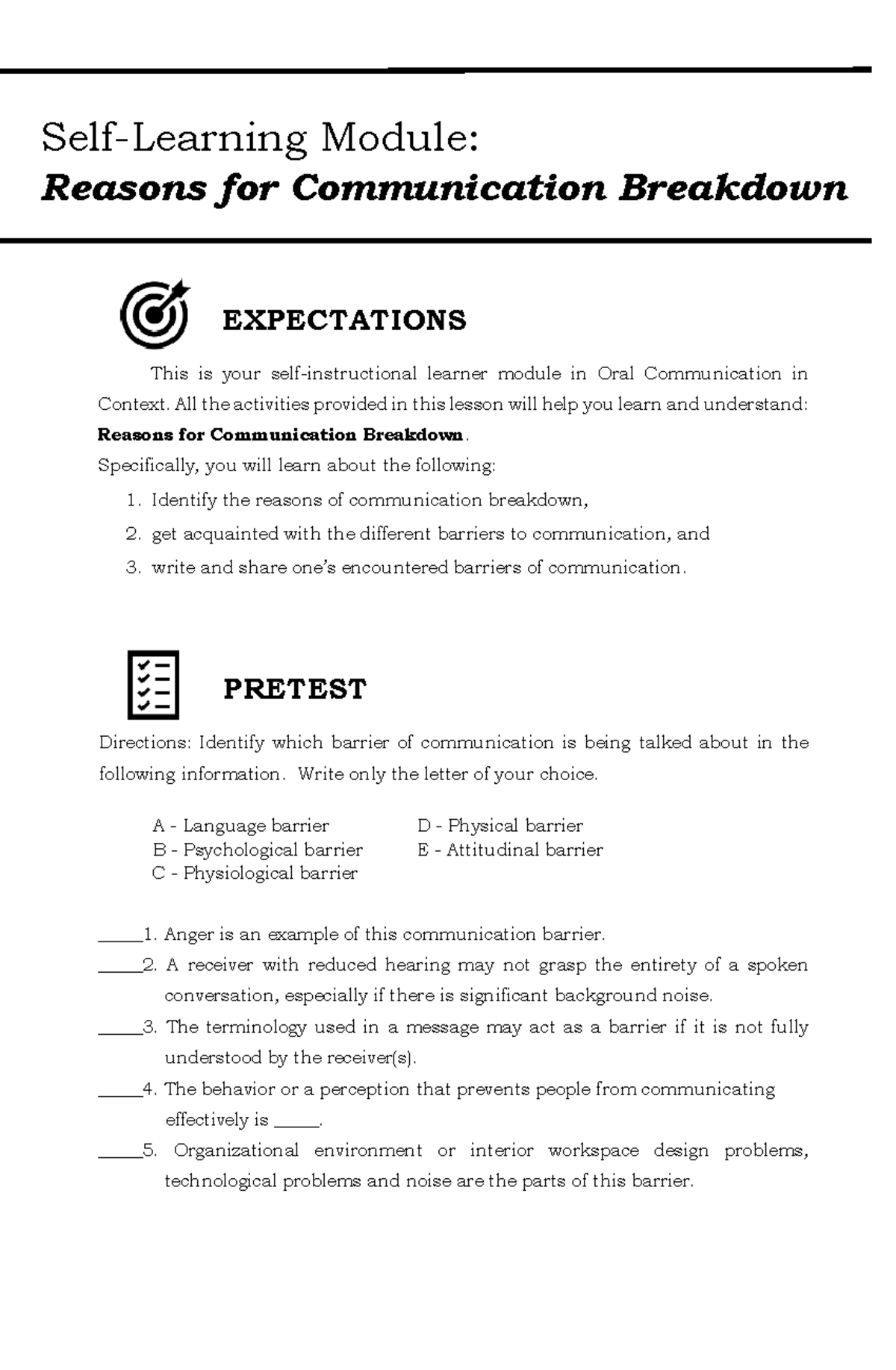 SLM Reasons-for-Communication-Breakdown - Self-Learning Module: Reasons ...
