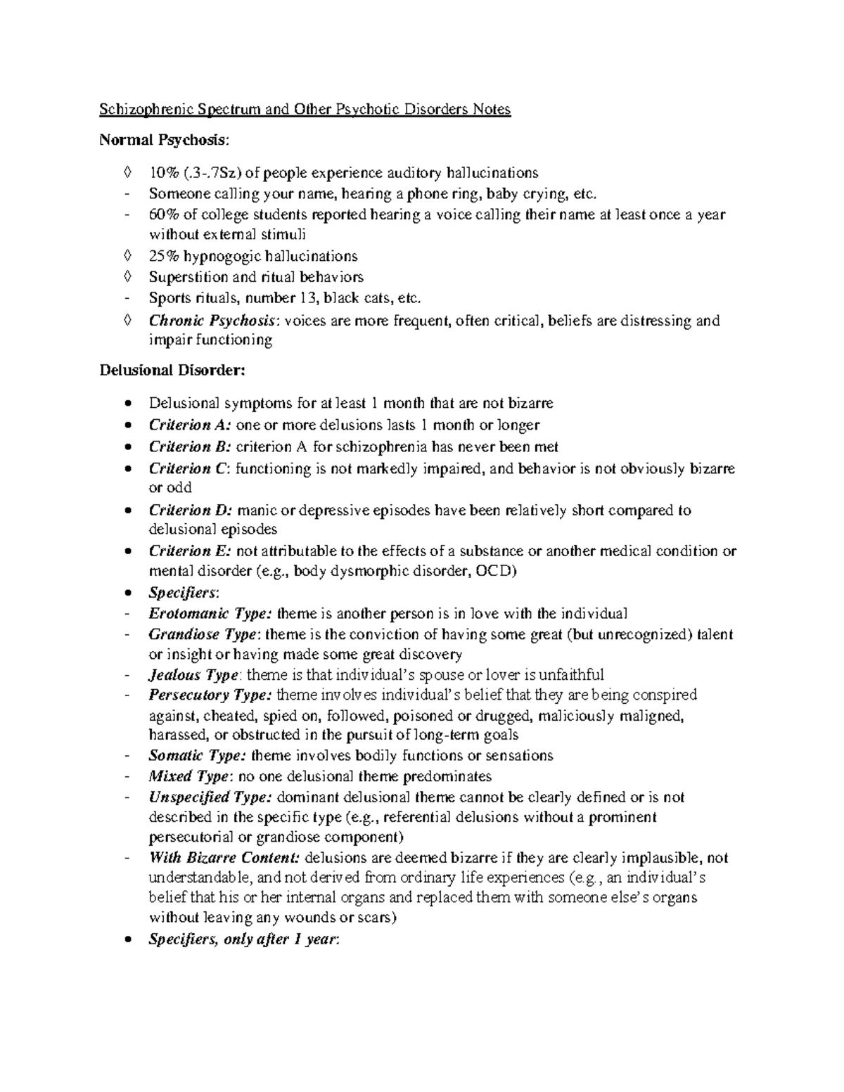 Schizophrenia Notes - Schizophrenic Spectrum and Other Psychotic ...