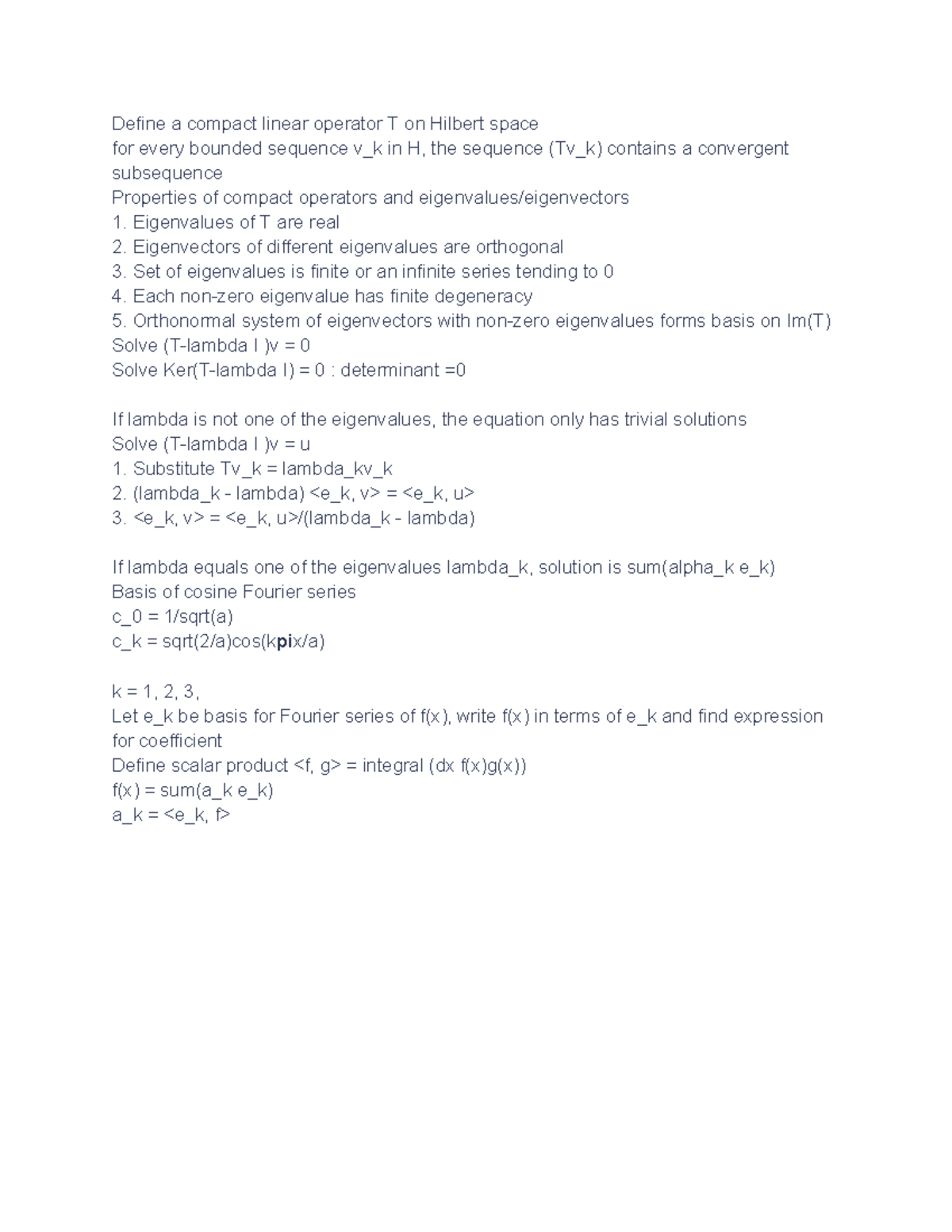 Define a compact linear operator T on Hilbert space Studocu