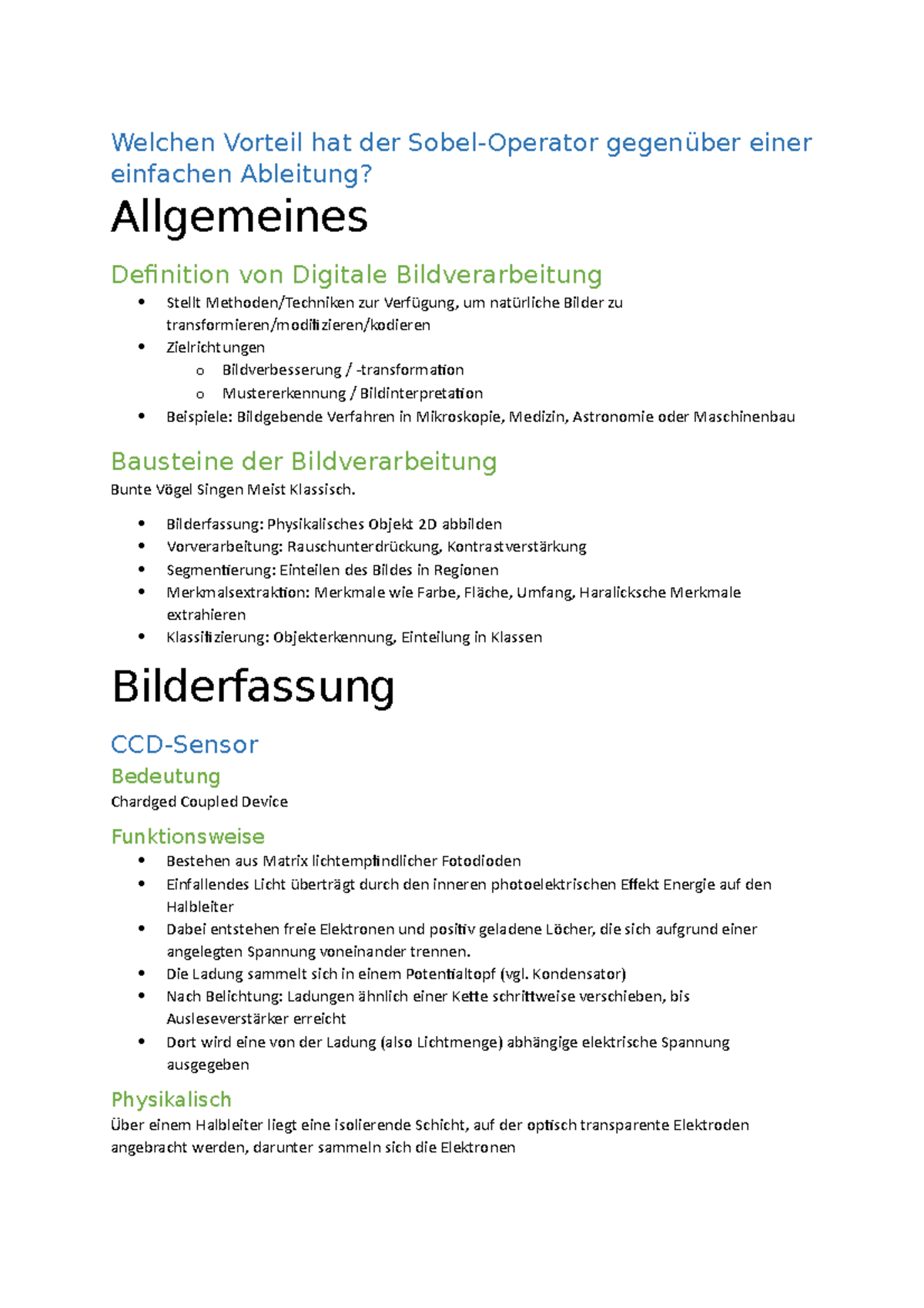 Bildverarbeitung Zusammenfassung Welchen Vorteil hat der