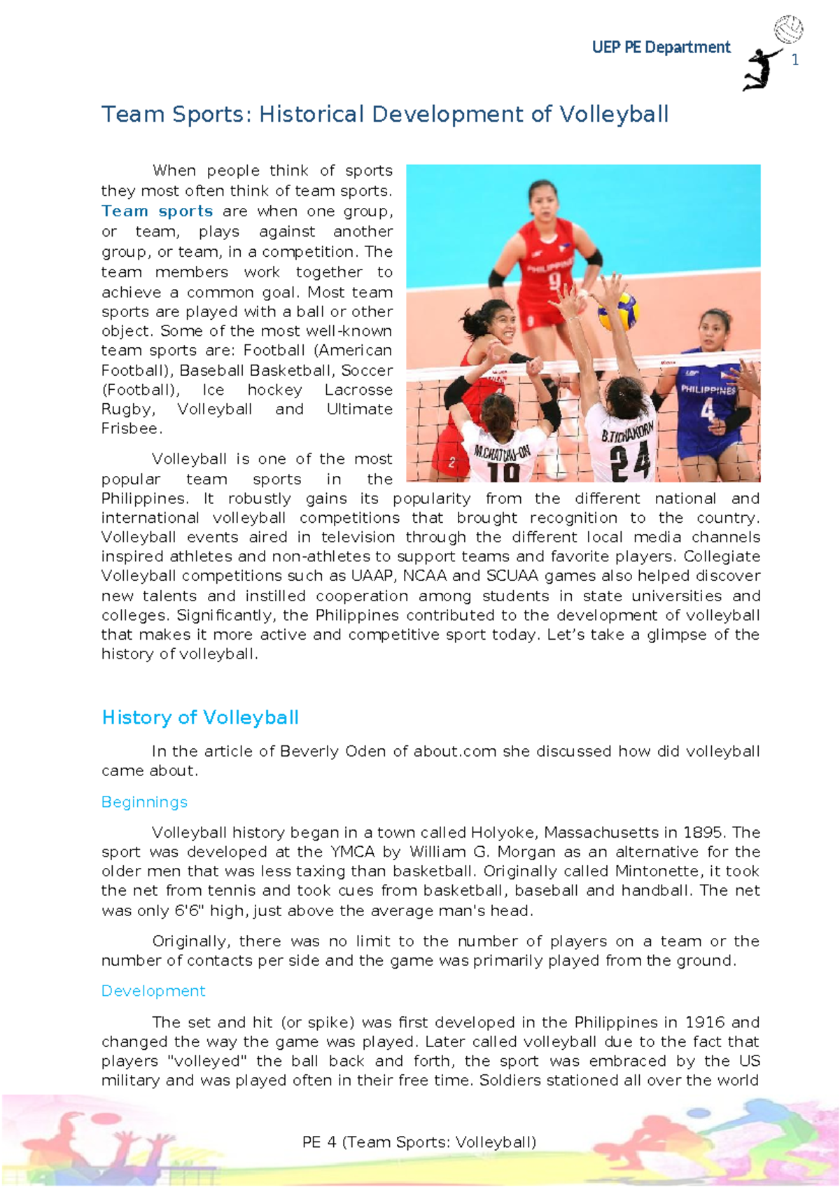 Volleyball 11 pe 2023 1 Team Sports Historical Development of