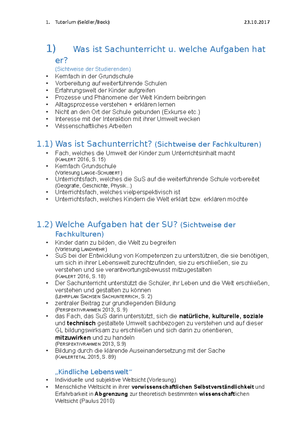 1. Tutorium Zsmfassung Was ist SU 1. Tutorium (Seidler/Bock) 1)