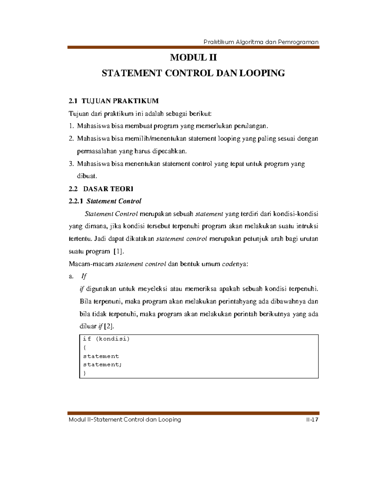 13. Laporan Modul 2 - MODUL II STATEMENT CONTROL DAN LOOPING 2 TUJUAN ...