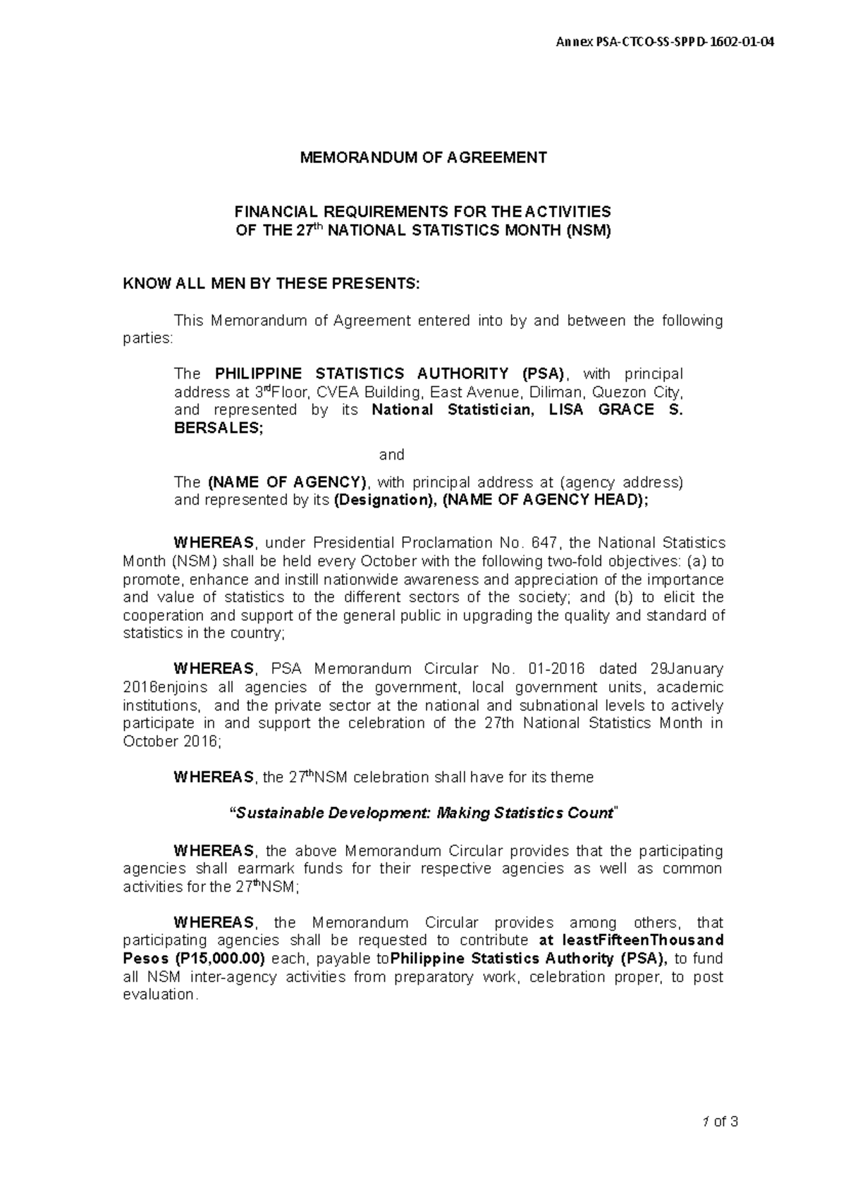 Annex 4 MOA - Moa - Annex PSA-CTCO-SS-SPPD-1602-01- MEMORANDUM OF ...