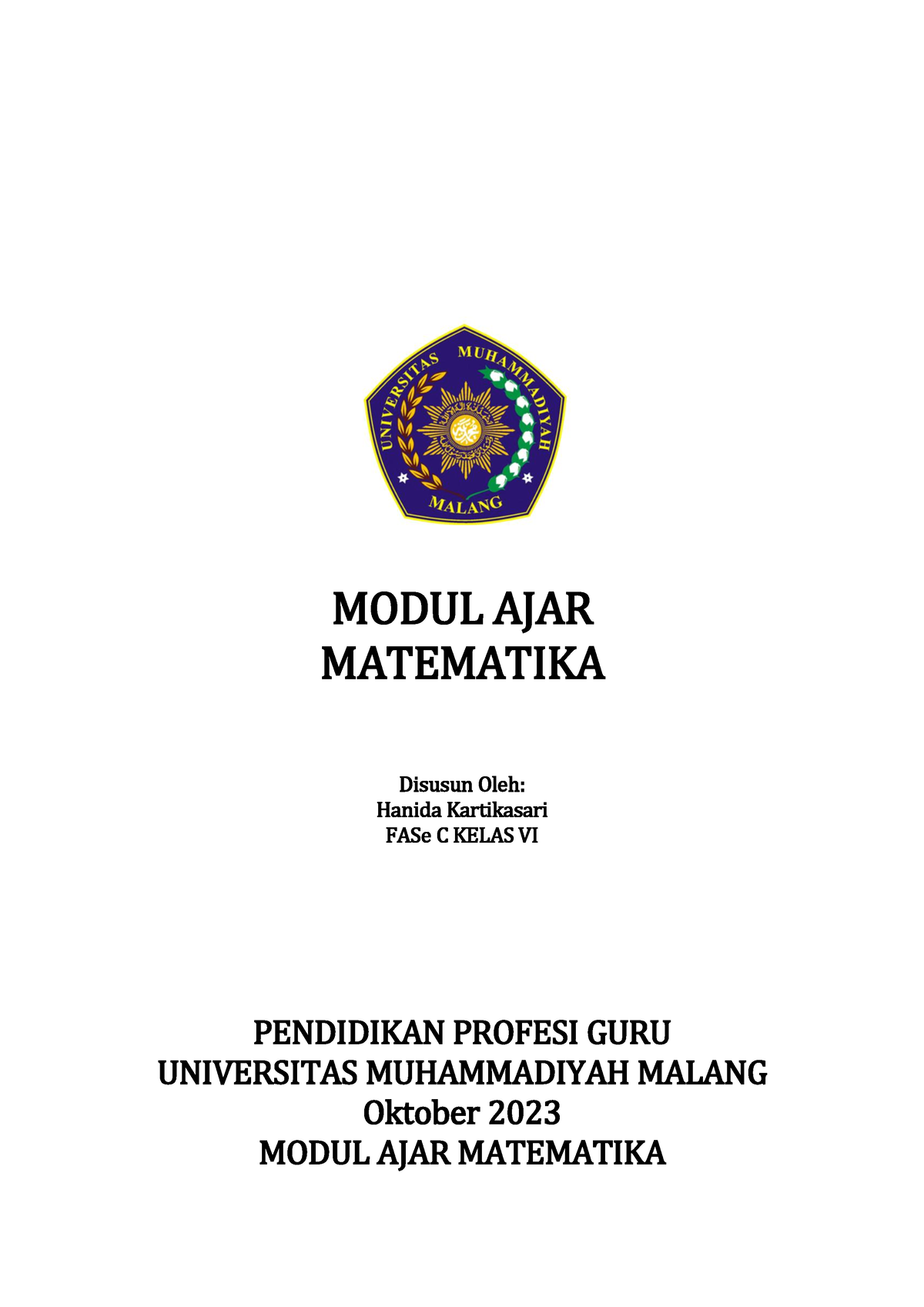 Modul AJAR - MODUL AJAR MATEMATIKA Disusun Oleh: Hanida Kartikasari ...