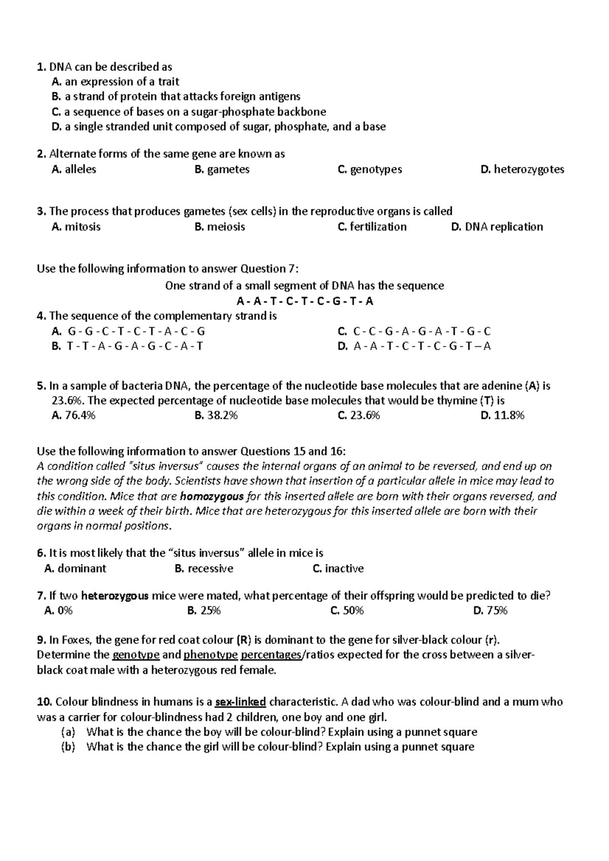 10 Science Practice test and evolution DNA can be