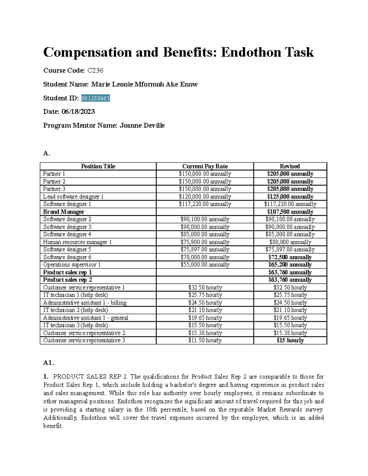 C236 Endothon Task - Passed - Compensation And Benefits: Endothon Task ...