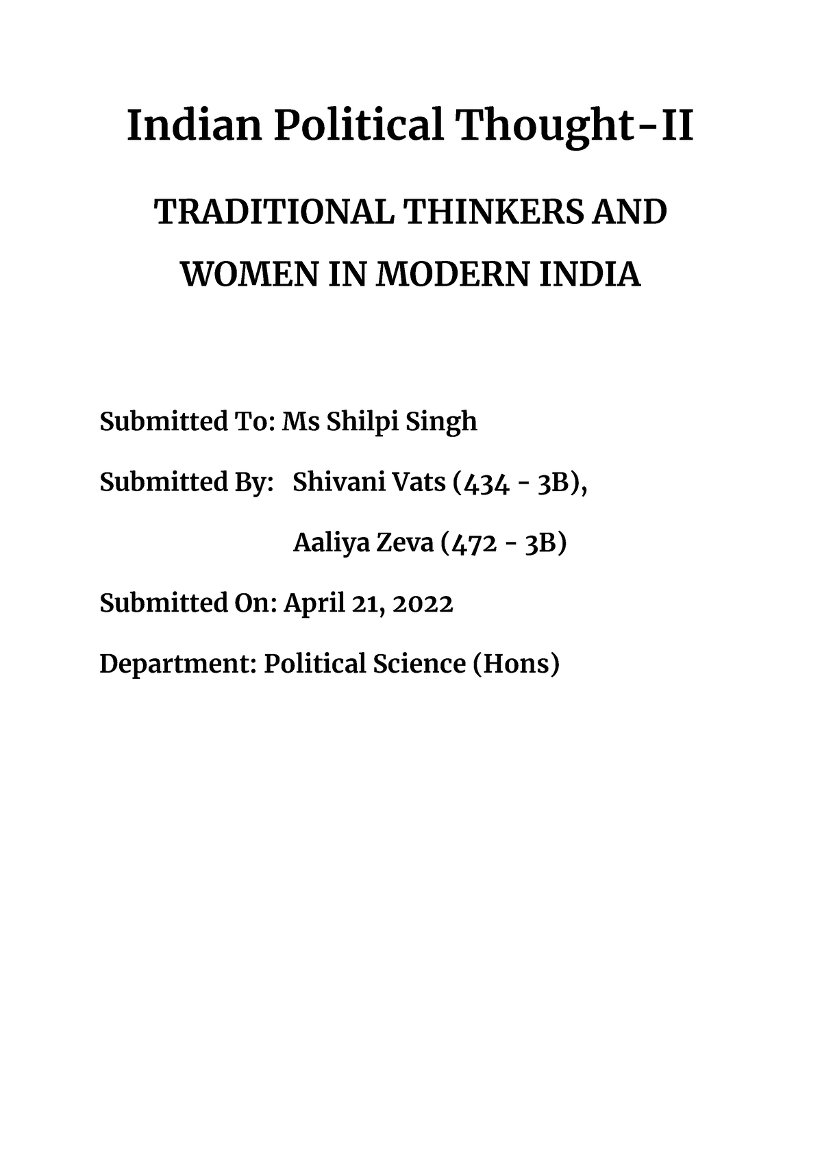 Ipt Assignment About Ramabai And Vivekananda - Indian Political Thought ...