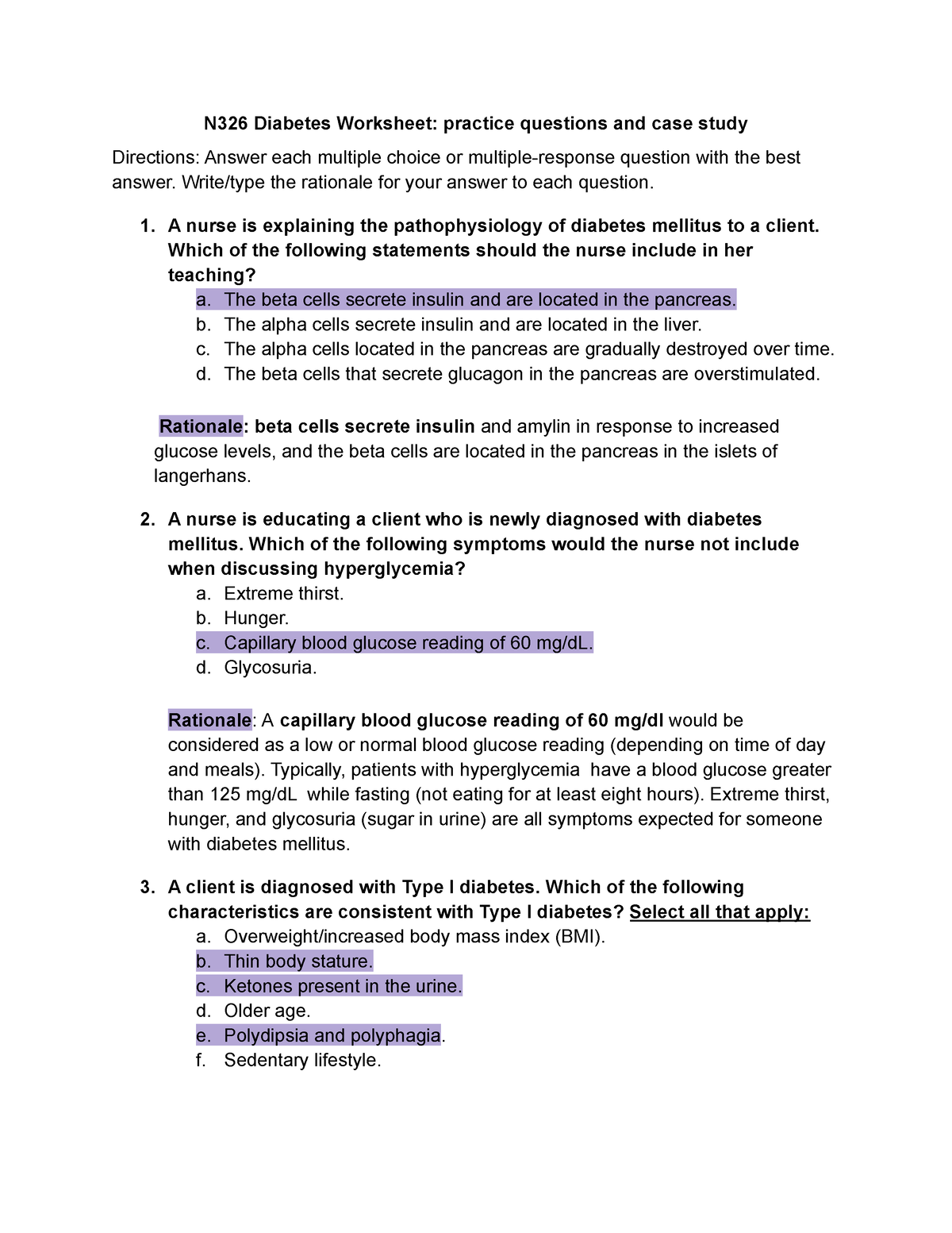 diabetes case study questions and answers pdf