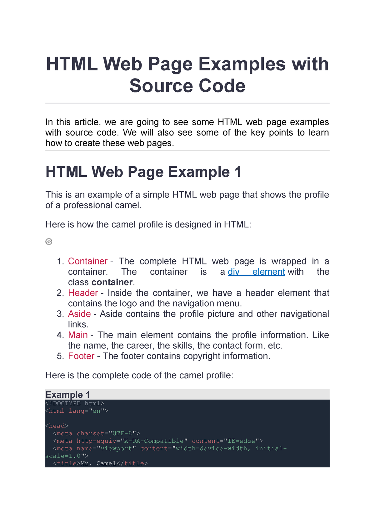 HTML Web Page Examples with Source Code - HTML Web Page Examples with ...