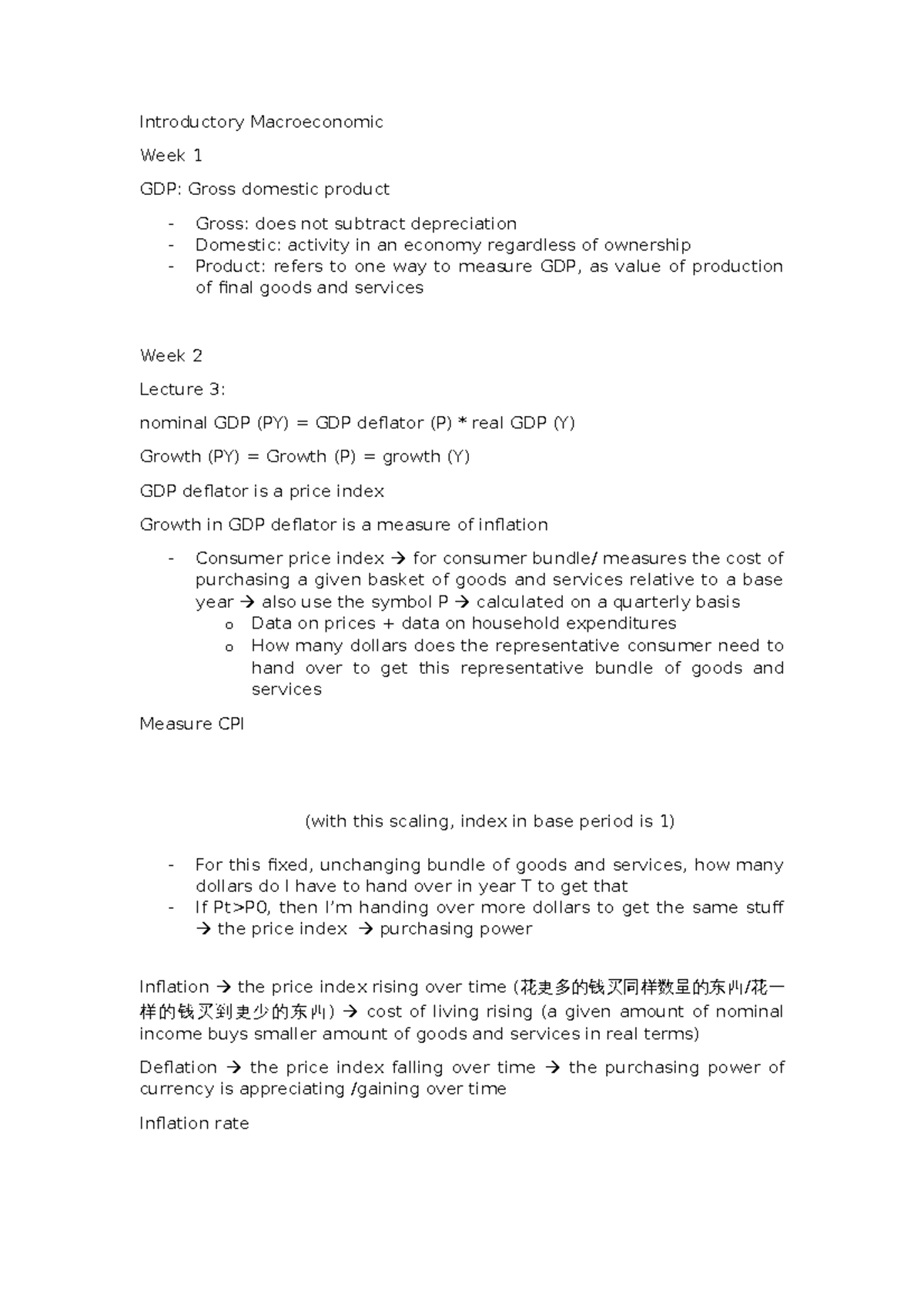 Macro tut 1 - notes for lecture 3 and 4 - Introductory Macroeconomic ...