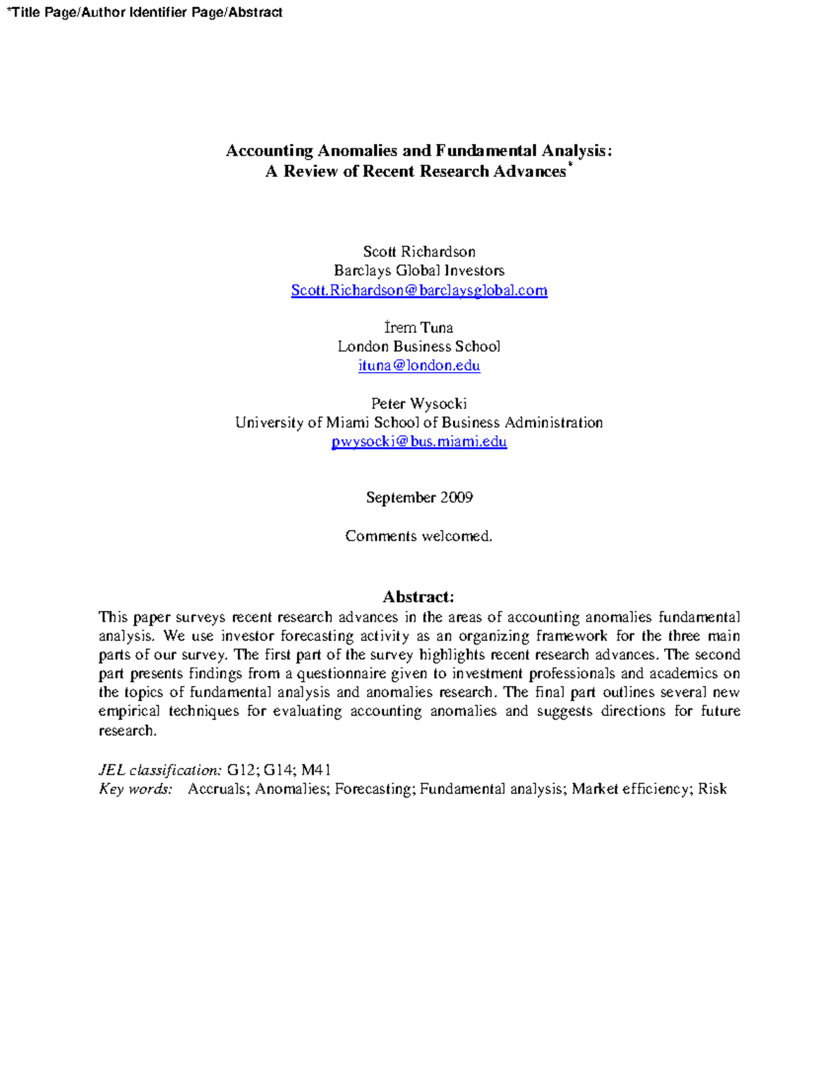 Accounting Anomalies and Fundamental Analysis - miami September 2009 ...