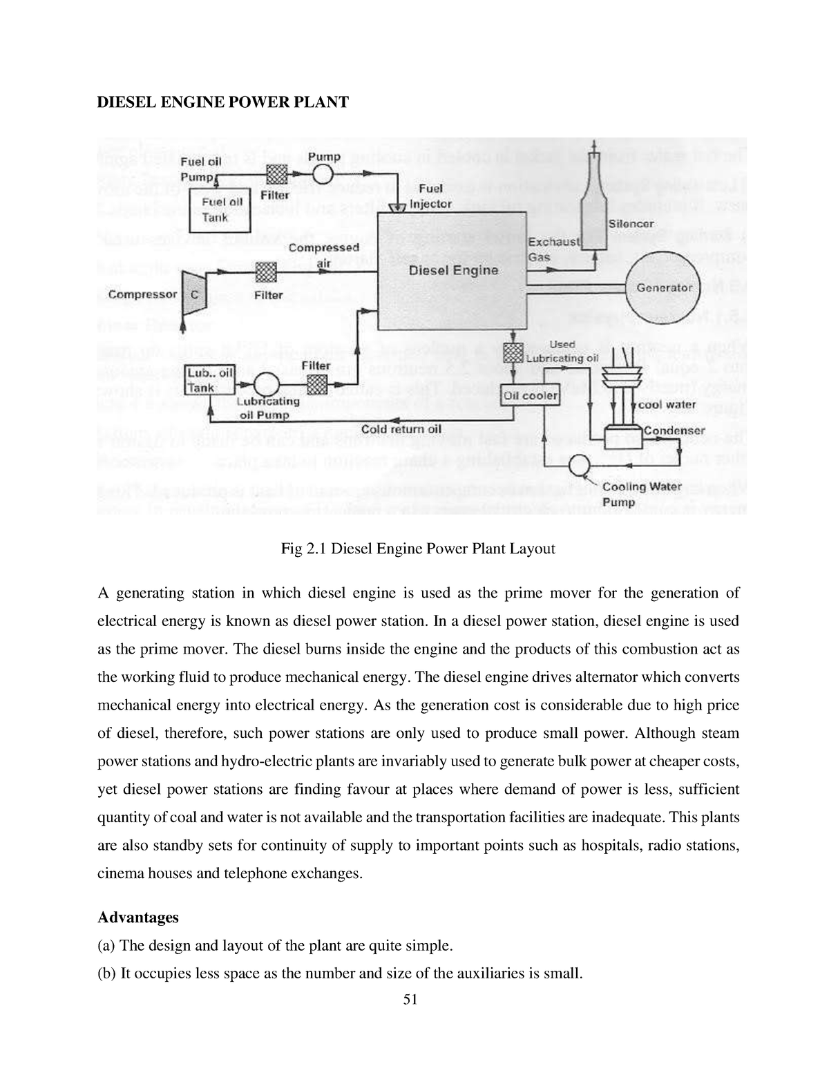 Diesel, GAS, Hydro Electric Power Plant DIESEL ENGINE POWER PLANT Fig