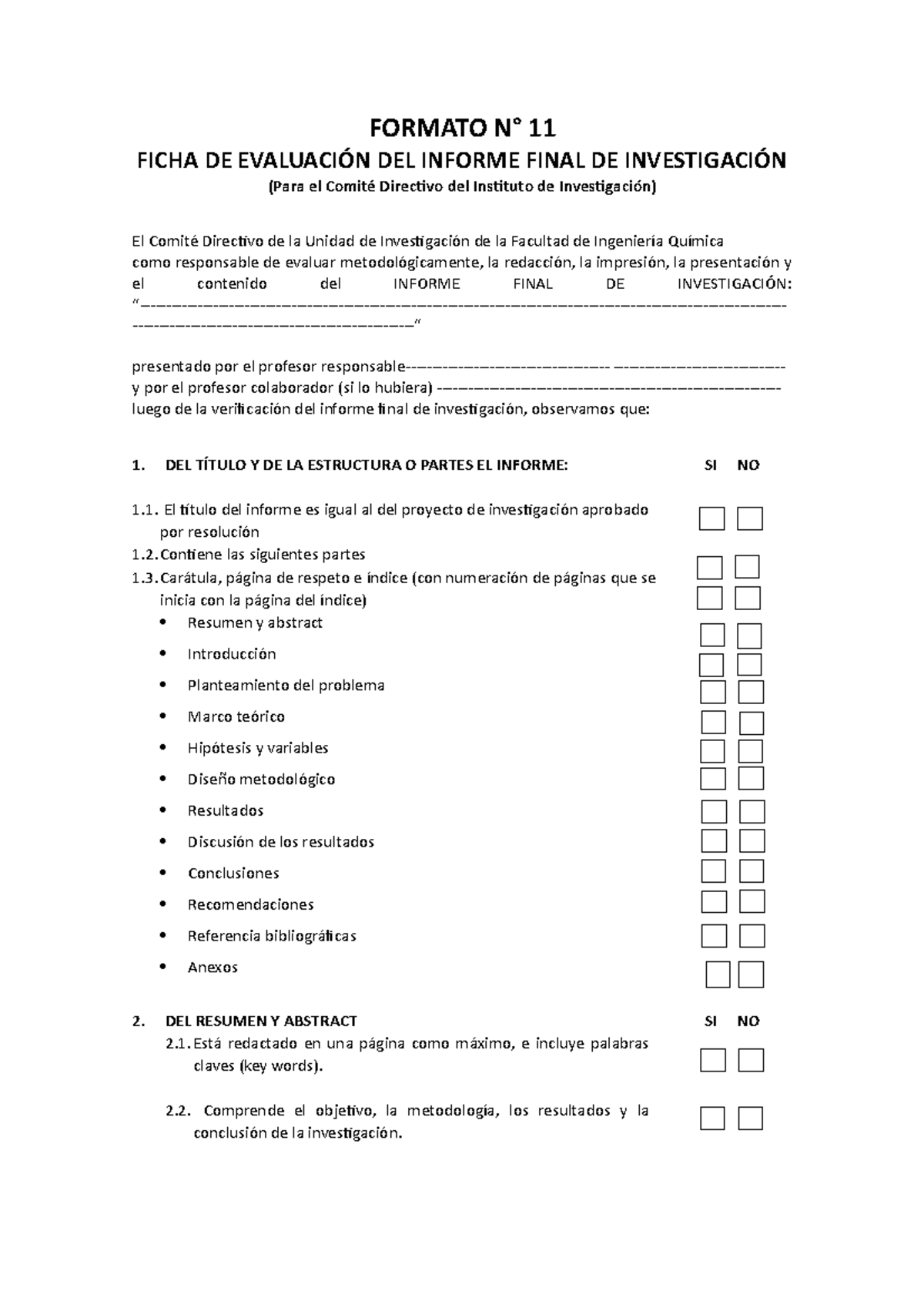 Formato N 11 Ficha De Evaluacin Del Informe Final Formato N° 11 Ficha De EvaluaciÓn Del 8058