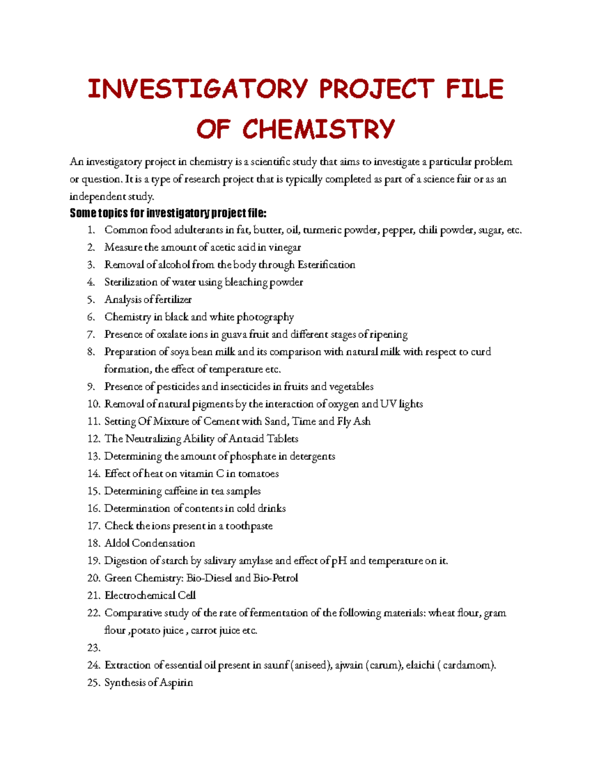 Investigatory Project FILE OF Chemistry - INVESTIGATORY PROJECT FILE OF ...