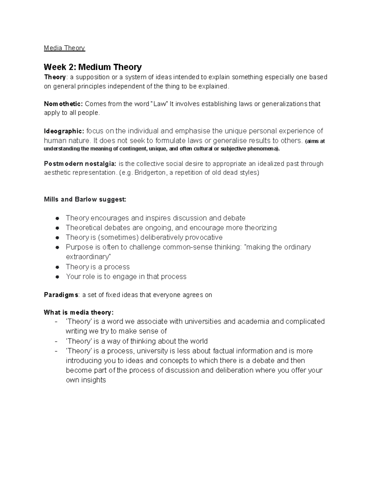 Media Theory 24 study guide Media Theory Week 2 Medium Theory