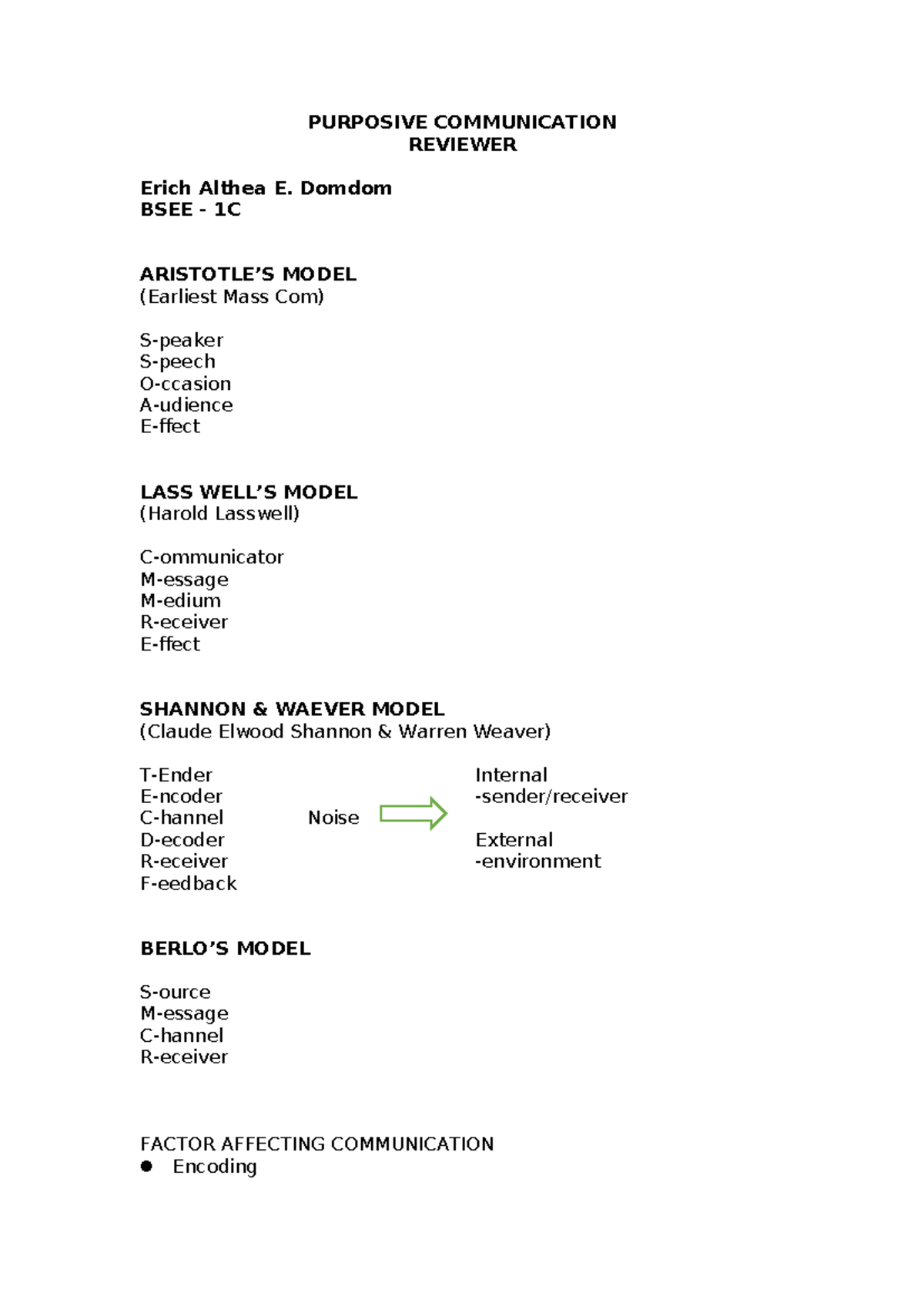 Pur Comm Reviewer Notes Purposive Communication Reviewer Erich