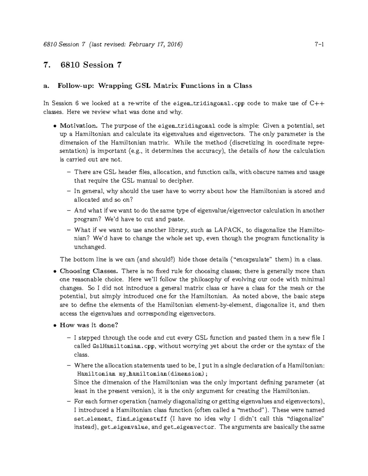 Lecture notes, lectures 1 - 10 - Session notes - 6810 Session 7 (last ...