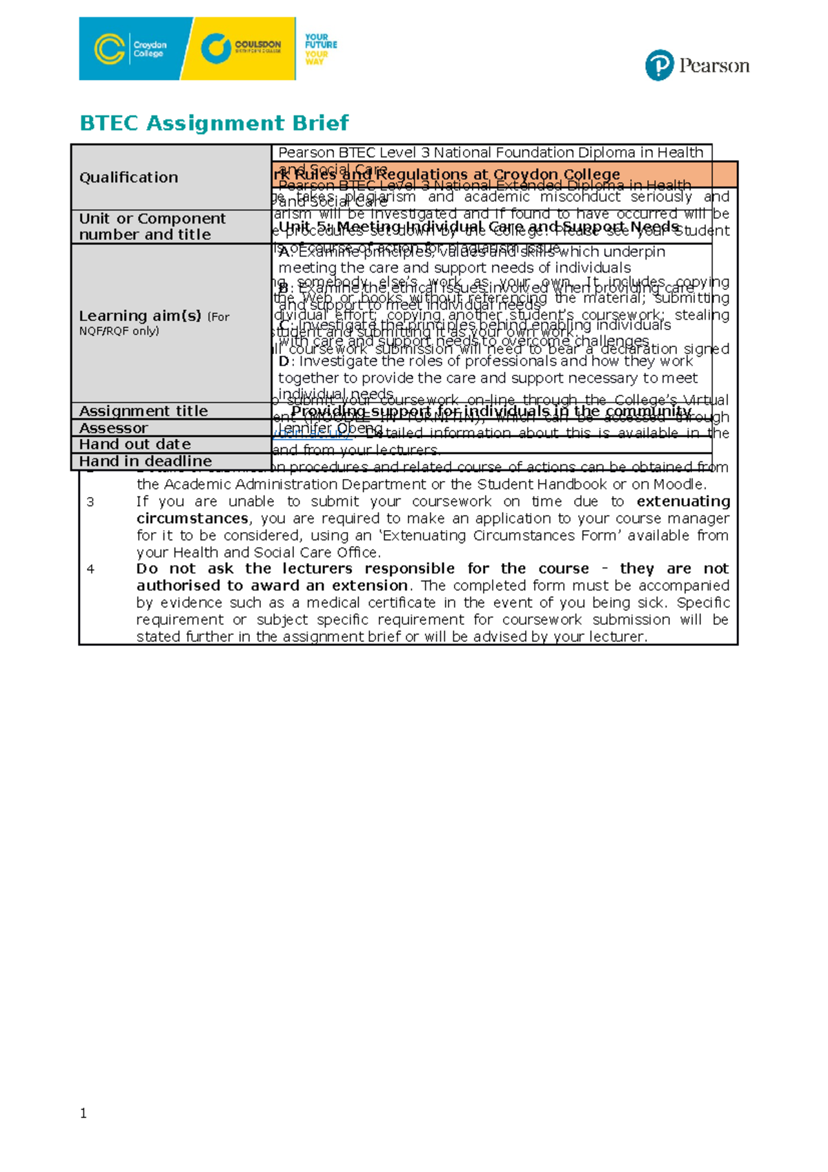 BTEC L3 Unit 5 Assignment Brief - BTEC Assignment Brief Coursework ...